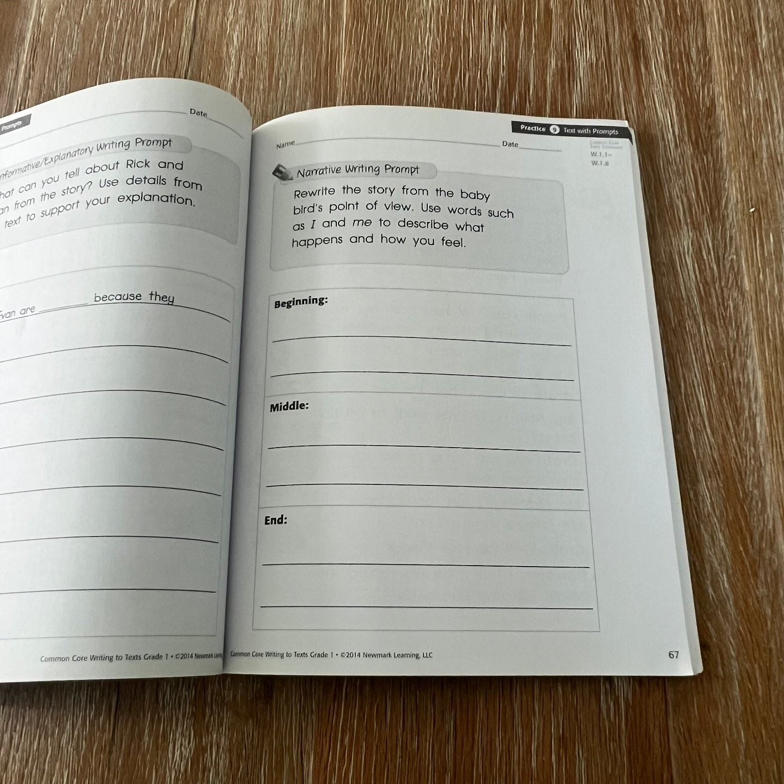 Common Core Writing to Texts Grade 1 Newmark Learning 2014 Workbook Study Guide