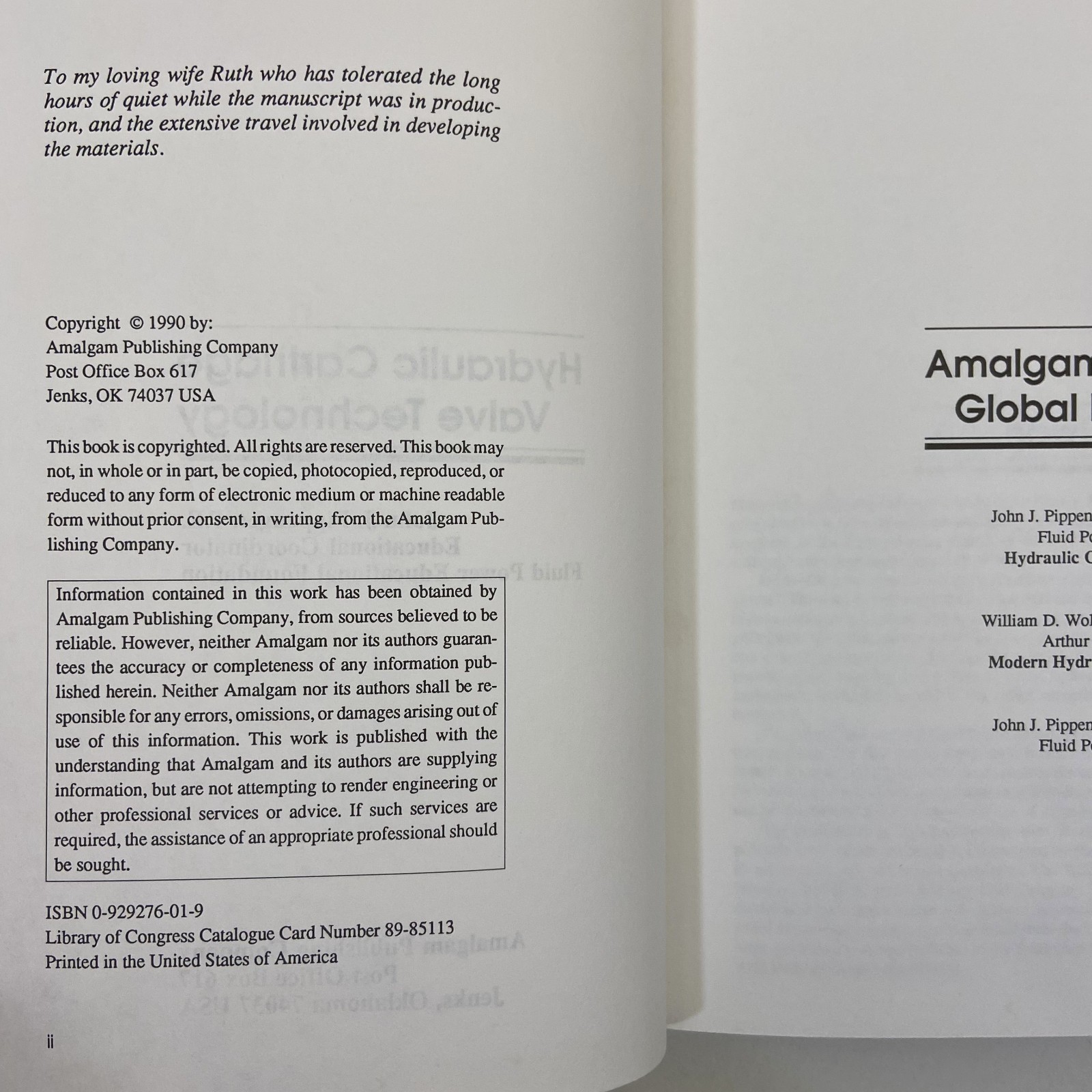 Hydraulic Cartridge Valve Technology 1990 HC John Pippenger Amalgram Publishing