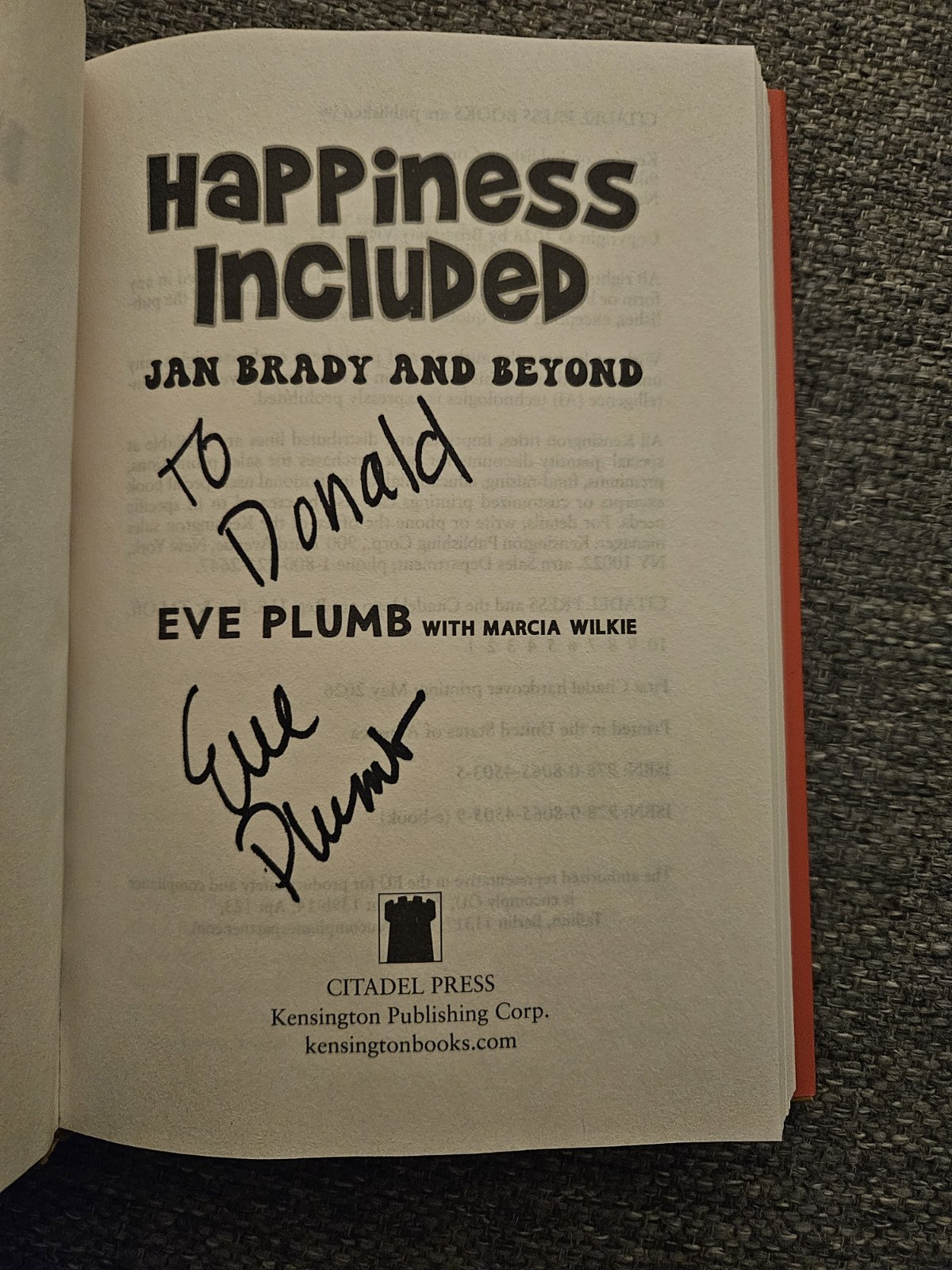 Eve Plumb – SIGNED – Happiness Included: Jan Brady & Beyond – Personalized -2026