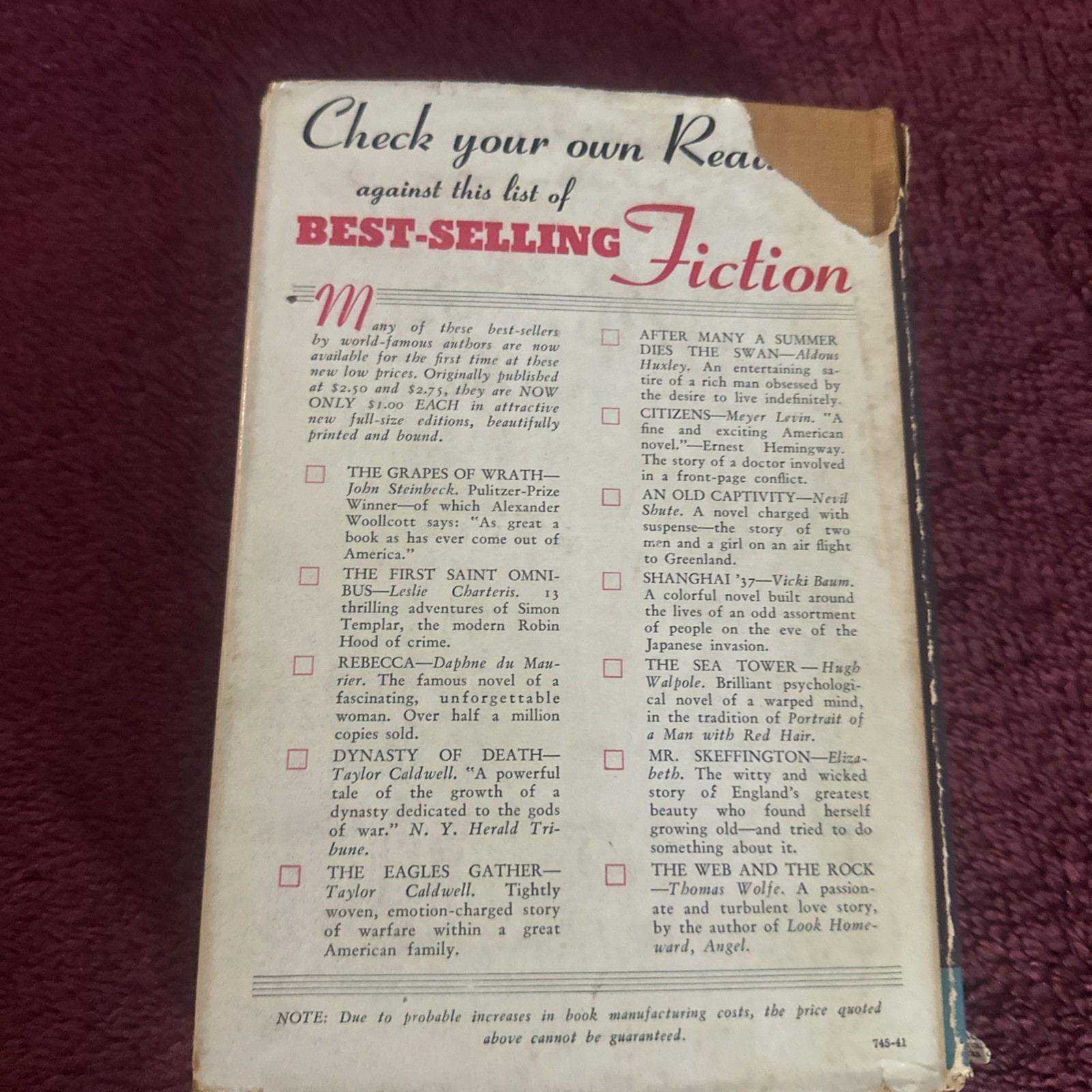 Tawny Donald Henderson Clarke Triangle Books 1946 Nice Condition Old Book