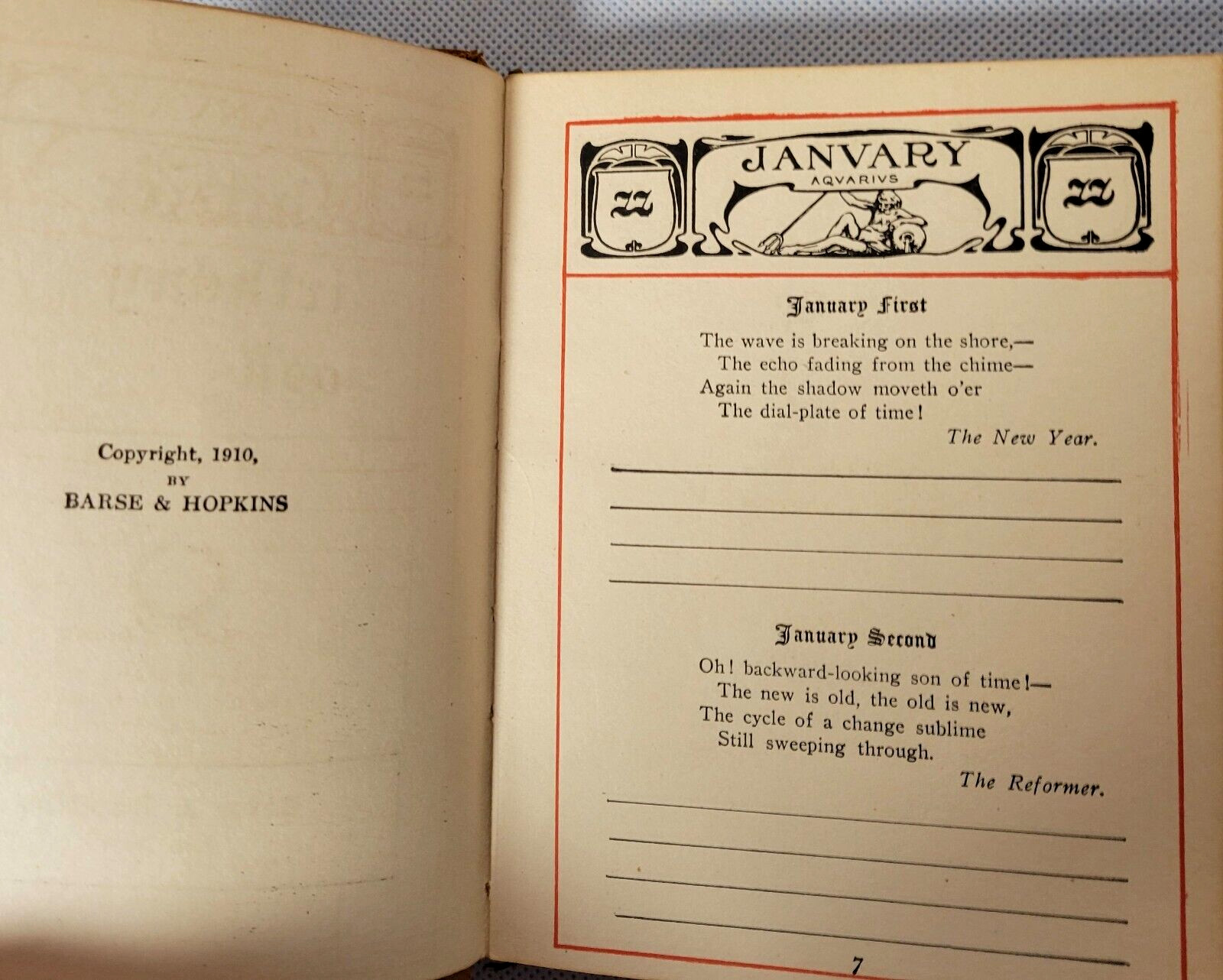 Whittier Birthday Book (1910, Suede Cover) Unmarked Pages