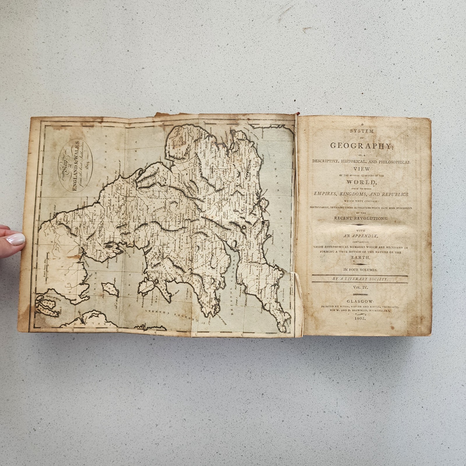 1805 System of Geography Vol IV Glasgow Antique Leather Book with Foldout Maps