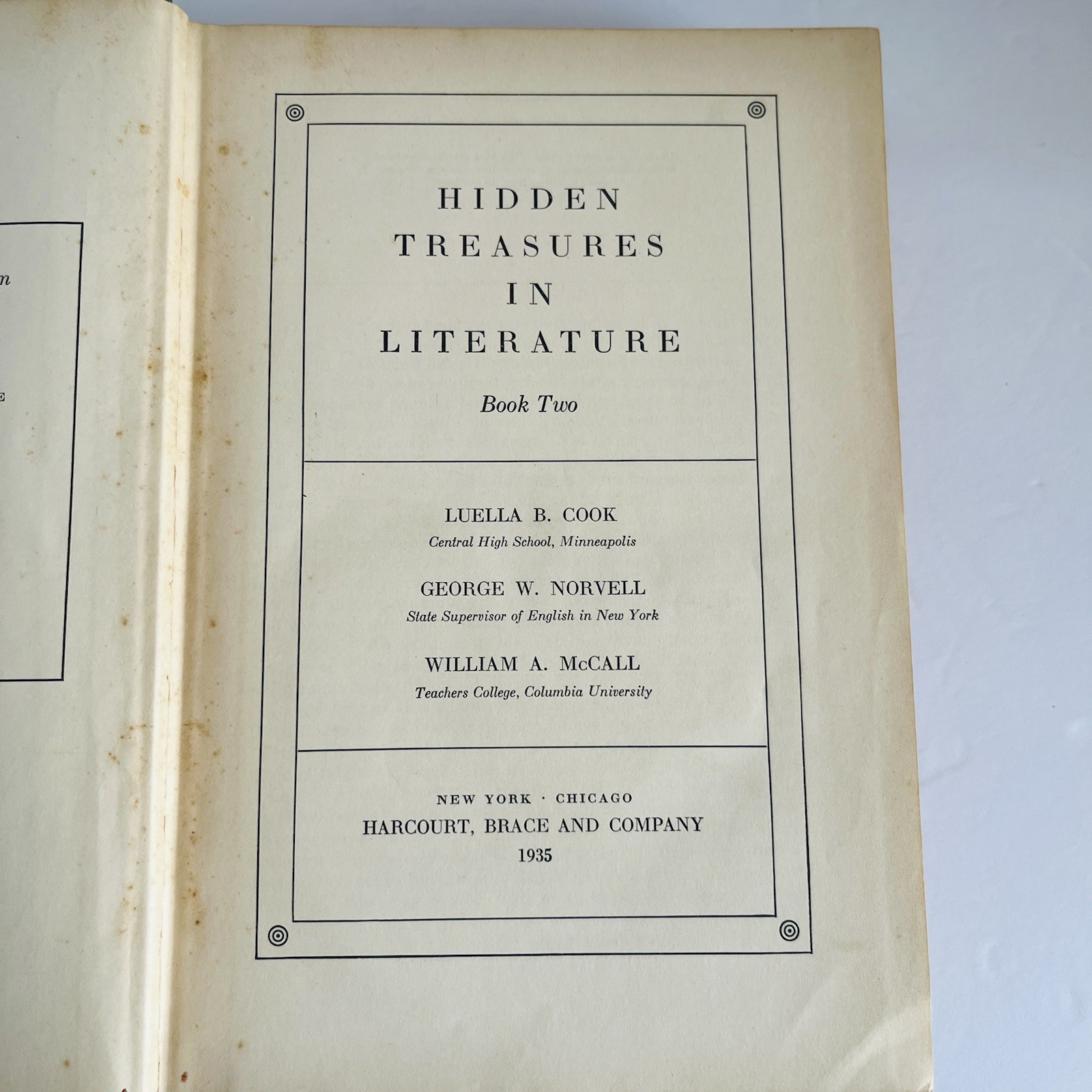 Vintage 1935 Hidden Treasures in Literature Book Two Harcourt Brace Textbook HC