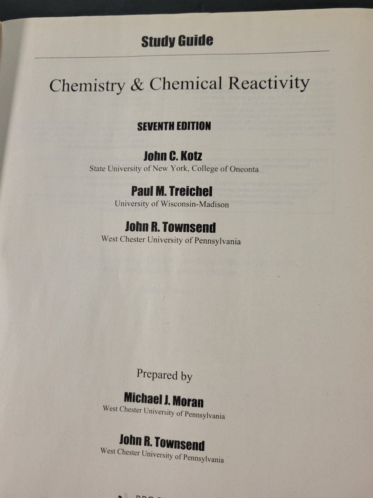 CHEMISTRY, CHEMICAL REACTIVITY GUIDE Moran, Townsend (2009, Paper) VERY GOOD