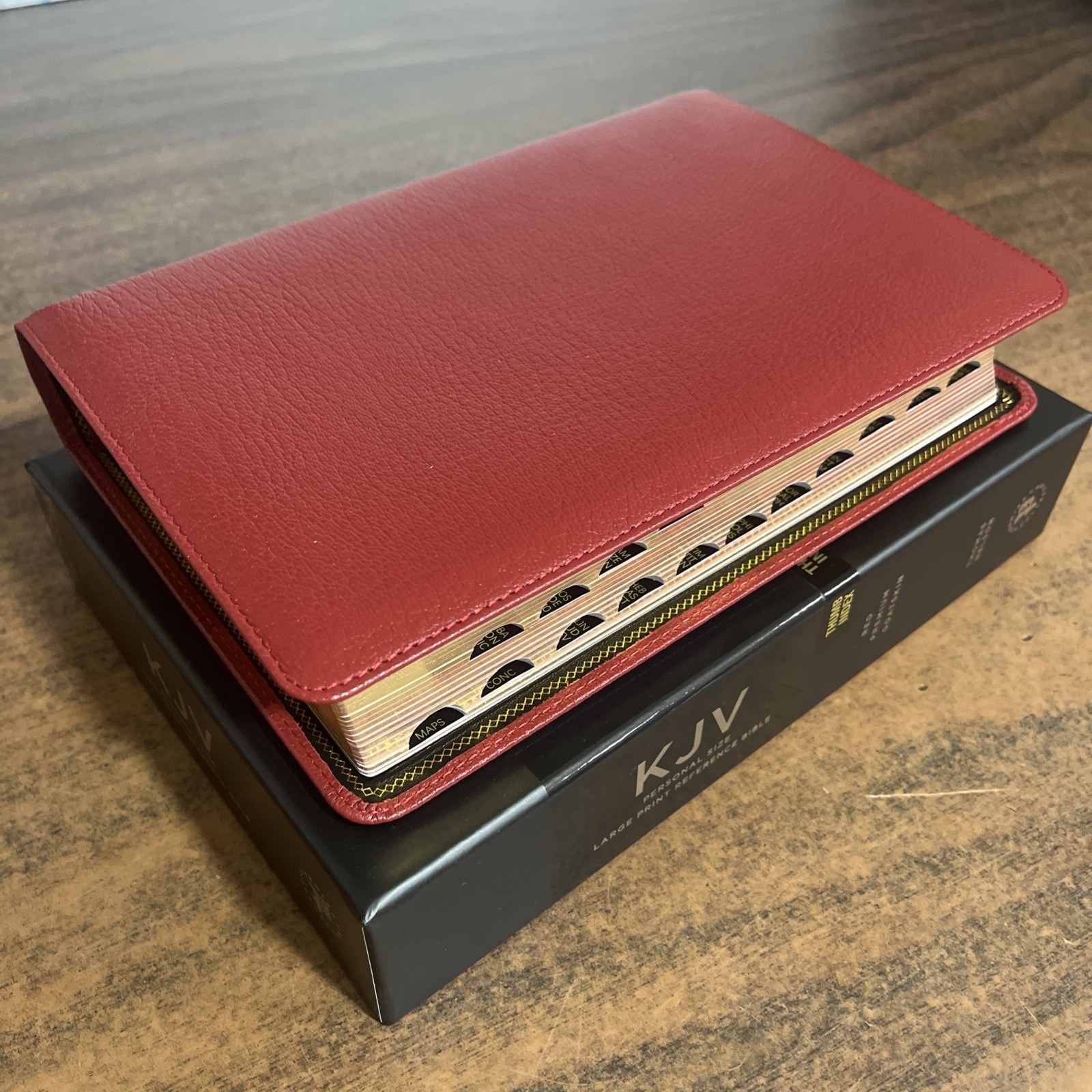 KJV Large Print Single Column Bible Indexed – $204.99 – Red Goatskin Leather