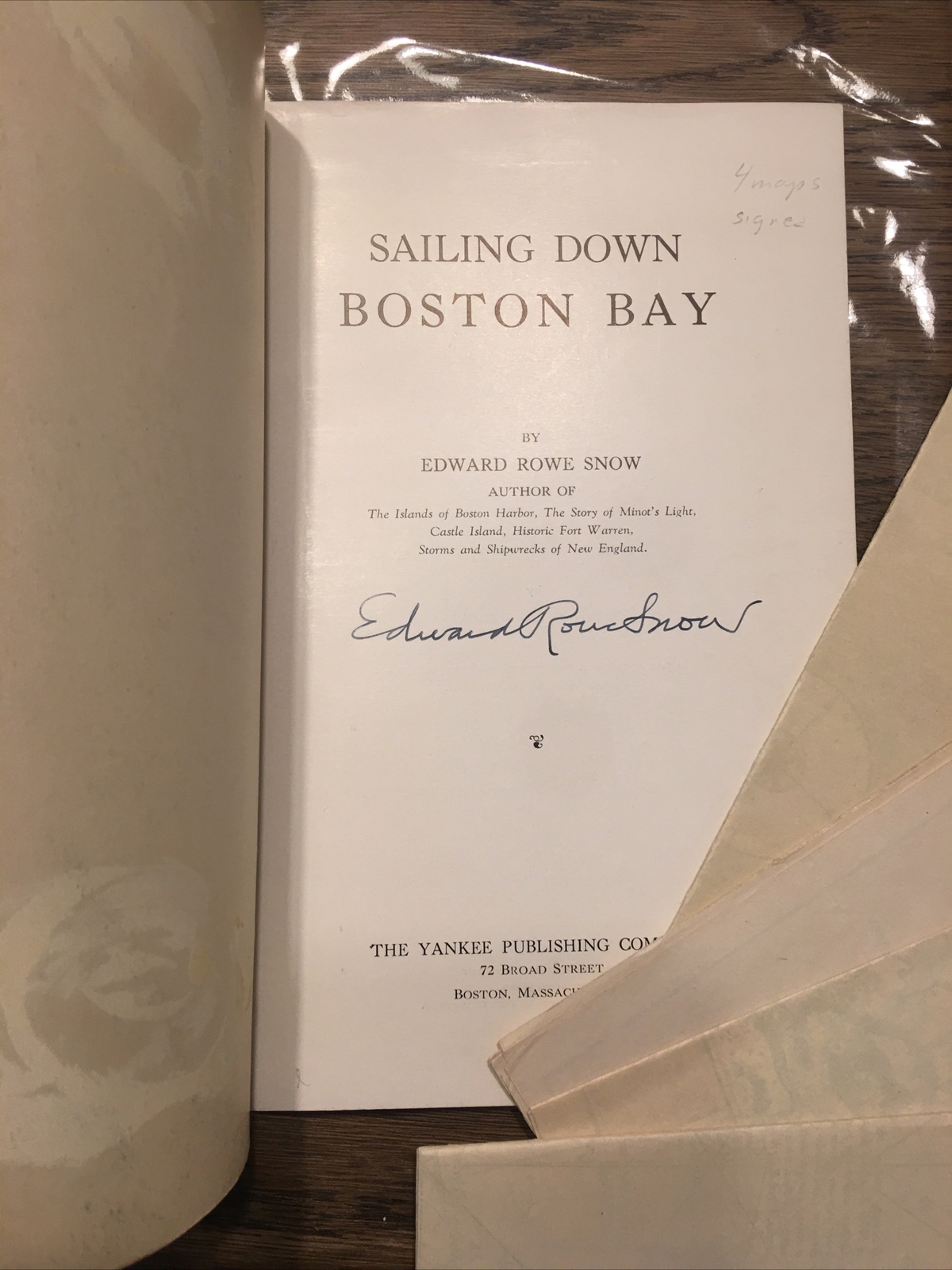 Vintage Boston MA 1941 “SAILING DOWN BOSTON BAY” Edward Rowe Snow SIGNED +4Maps