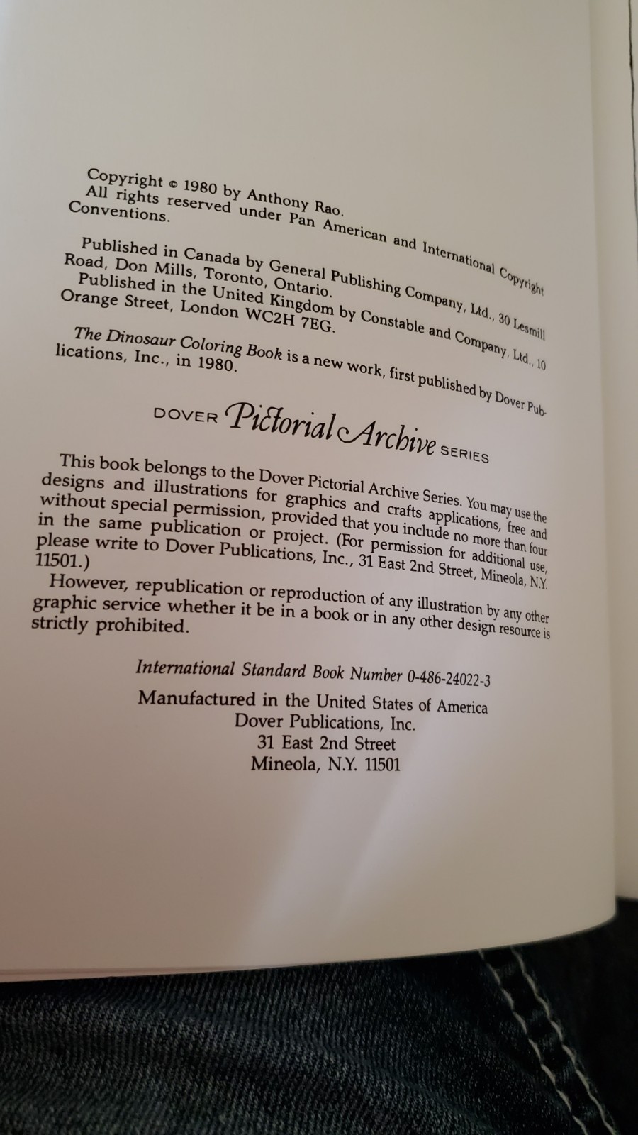 Vintage 1980 The Dinosaur Coloring Book by Anthony Rao for Dover Publications