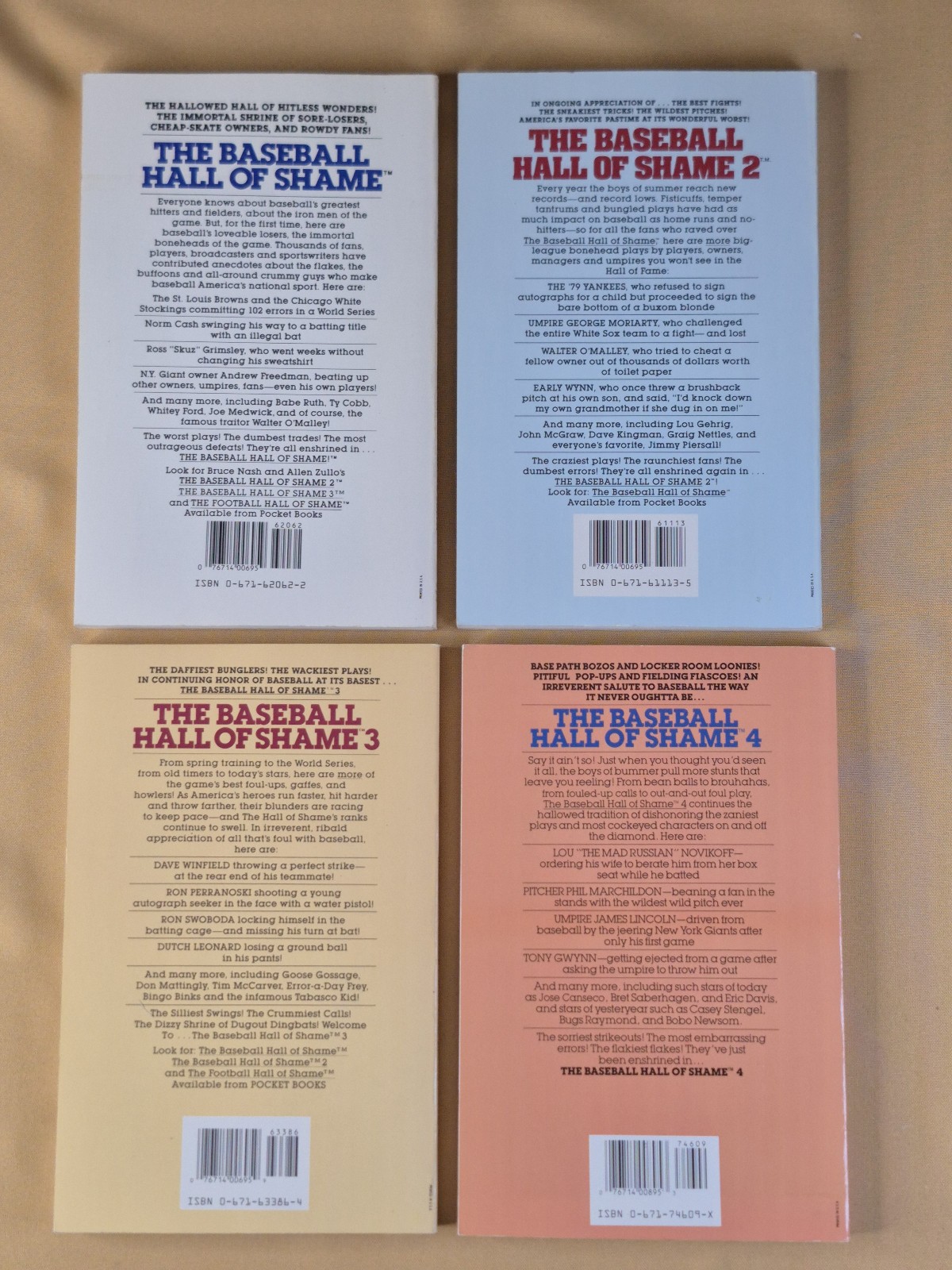 4 Books – NO CREASES – The Baseball Hall of Shame 1, 2, 3, 4 Pocket Books Trade