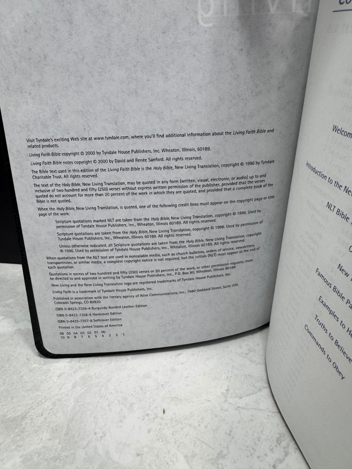 LIVING FAITH BIBLE (NLT)NEW LIVING TRANSLATION,FAITH AFFIRMATION NOTES