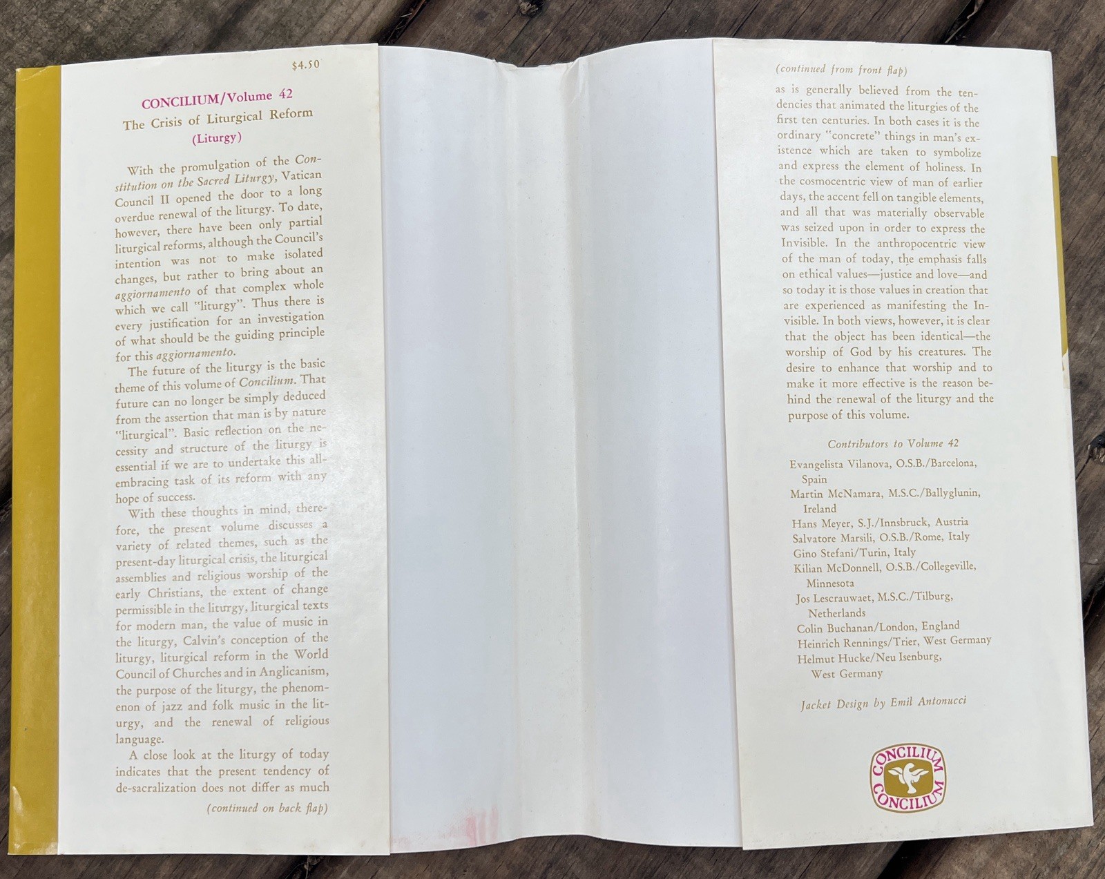 The Crisis of Liturgical Reform 1969 Liturgy CONCILIUM Vol. 42 Paulist Press HC