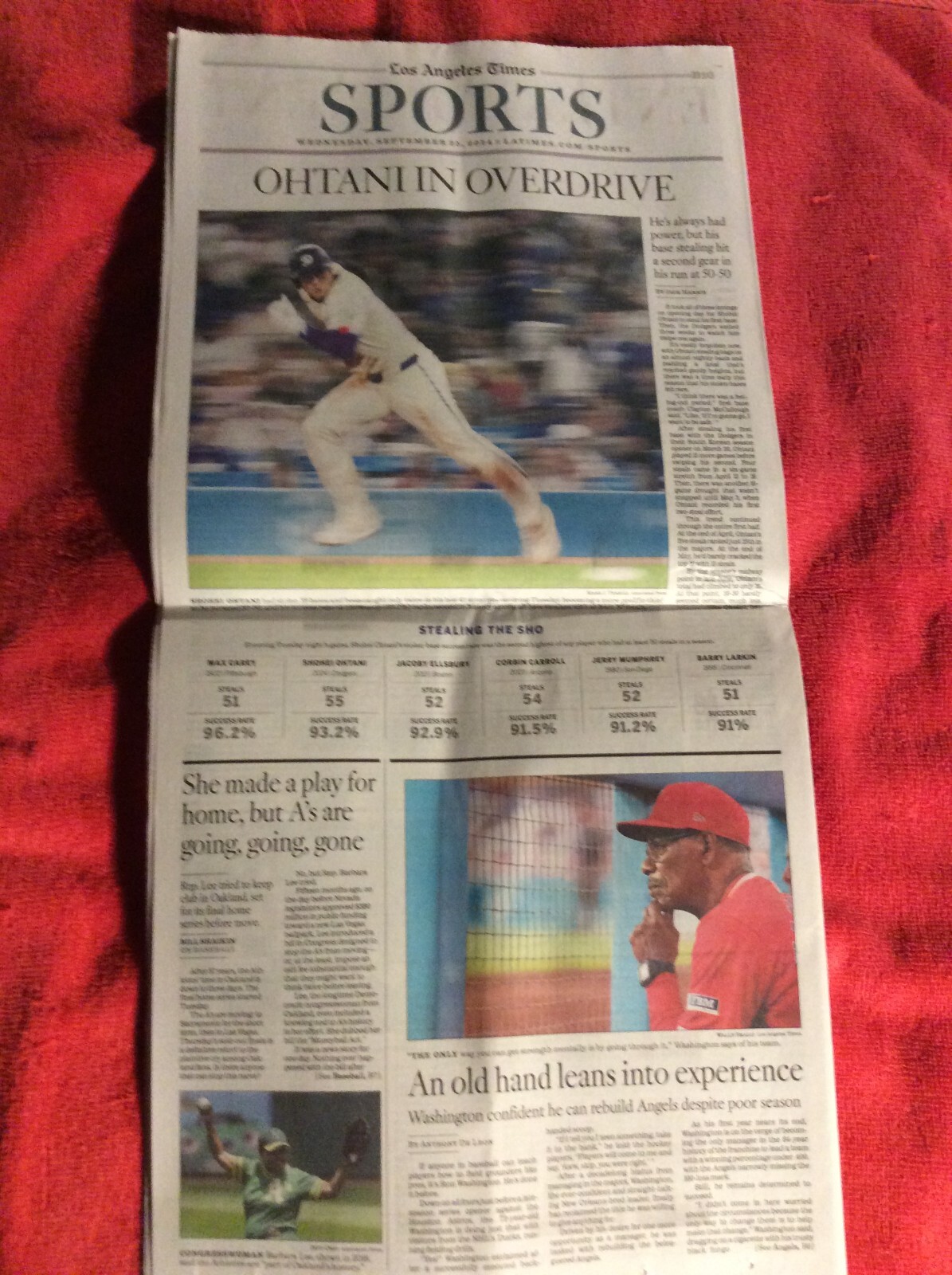 LA TIMES SPORTS SECTION SEPTEMBER 25 2024 DODGERS SHOHEI OHTANI