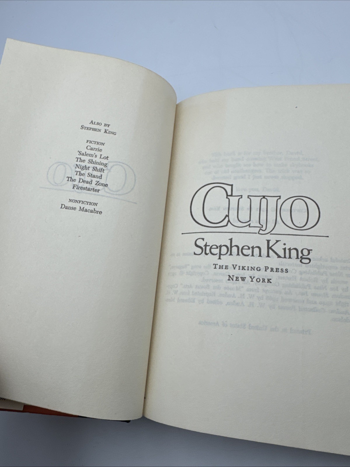 CUJO BY STEPHEN KING FIRST EDITION HARDCOVER w/ DJ 1981 Book Club Edition