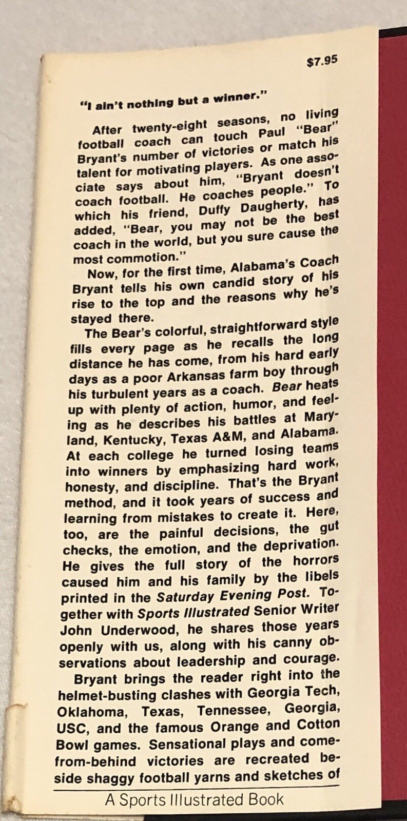 Bear by Paul W. Bryant, 1974, 2nd Printing, Signed