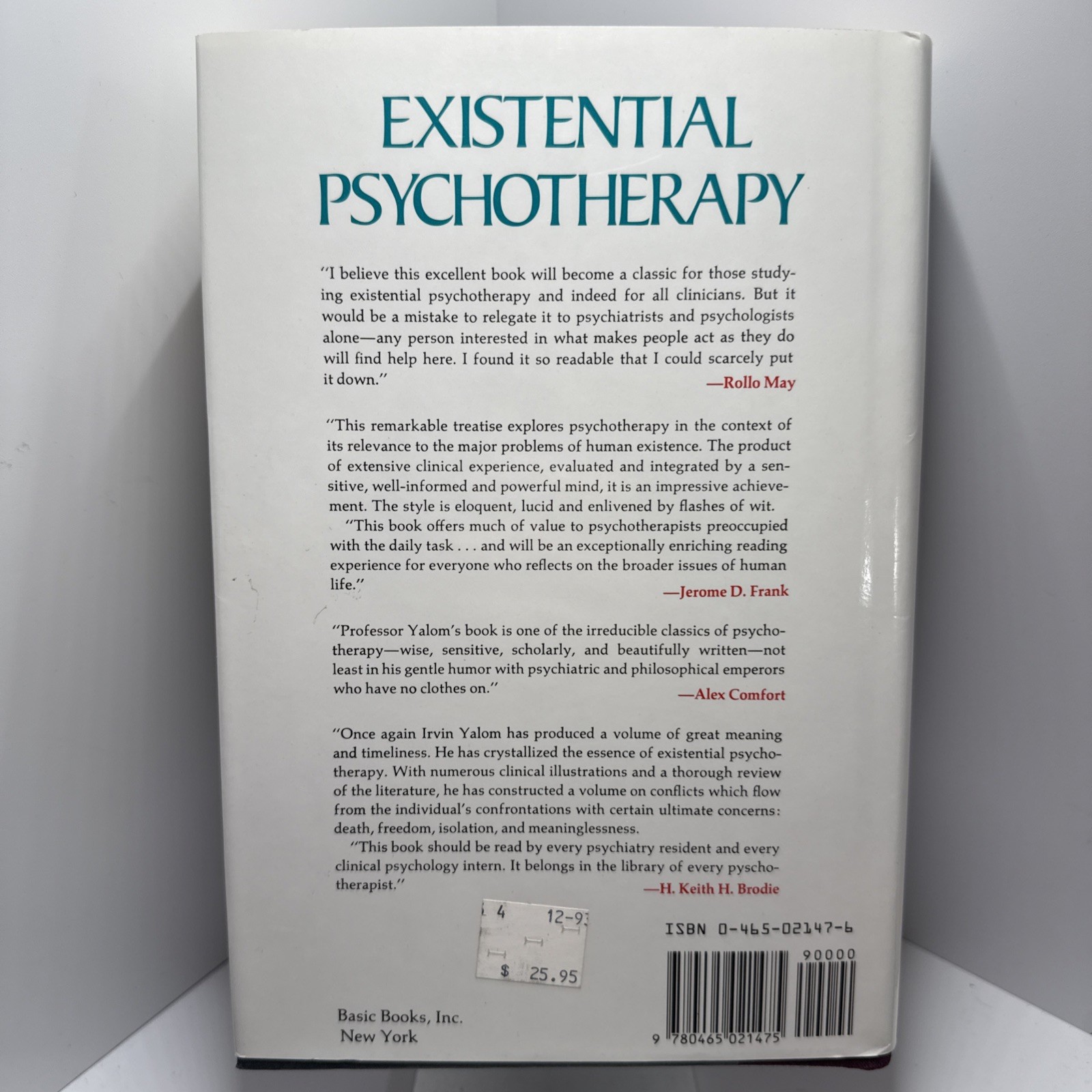 Existential Psychotherapy Book Irvin Yalom 1980 HC w/ DJ Like New Excellent