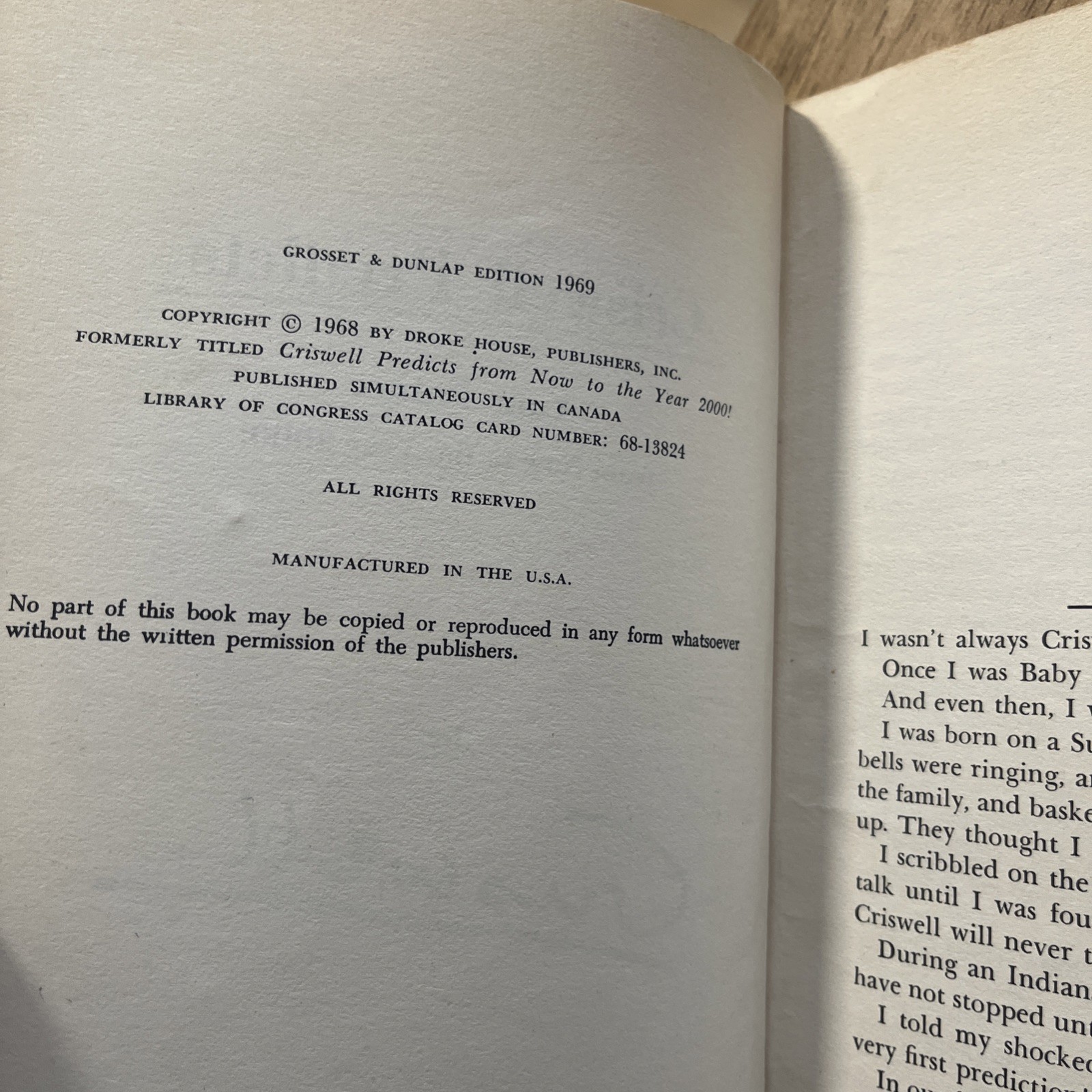 Criswell Predicts Your Future From Now To The Year 2000, 1969 Amazing Jeron King
