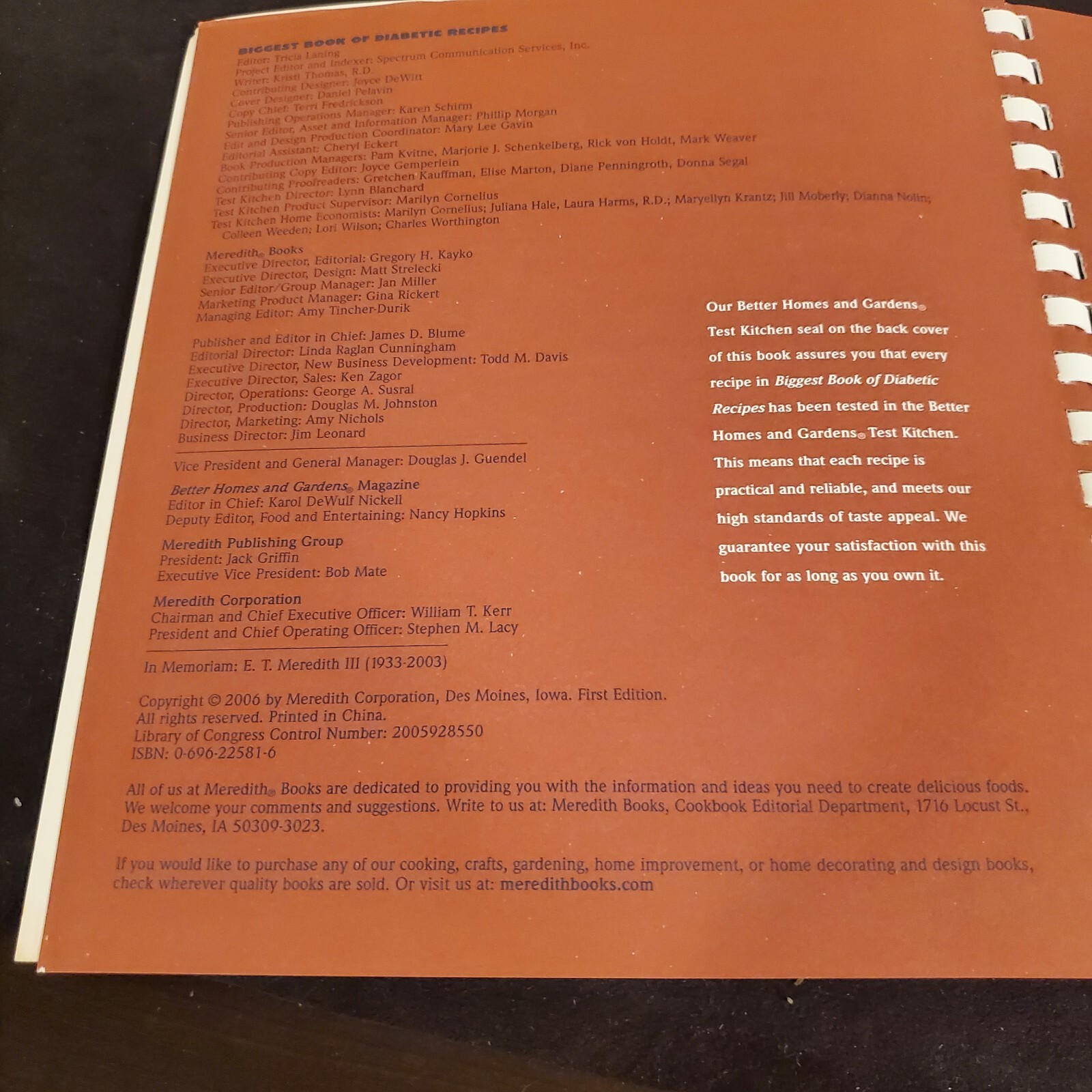 Better Homes and Gardens Biggest Book of Diabetic Recipes Spiral Bound 415 pages