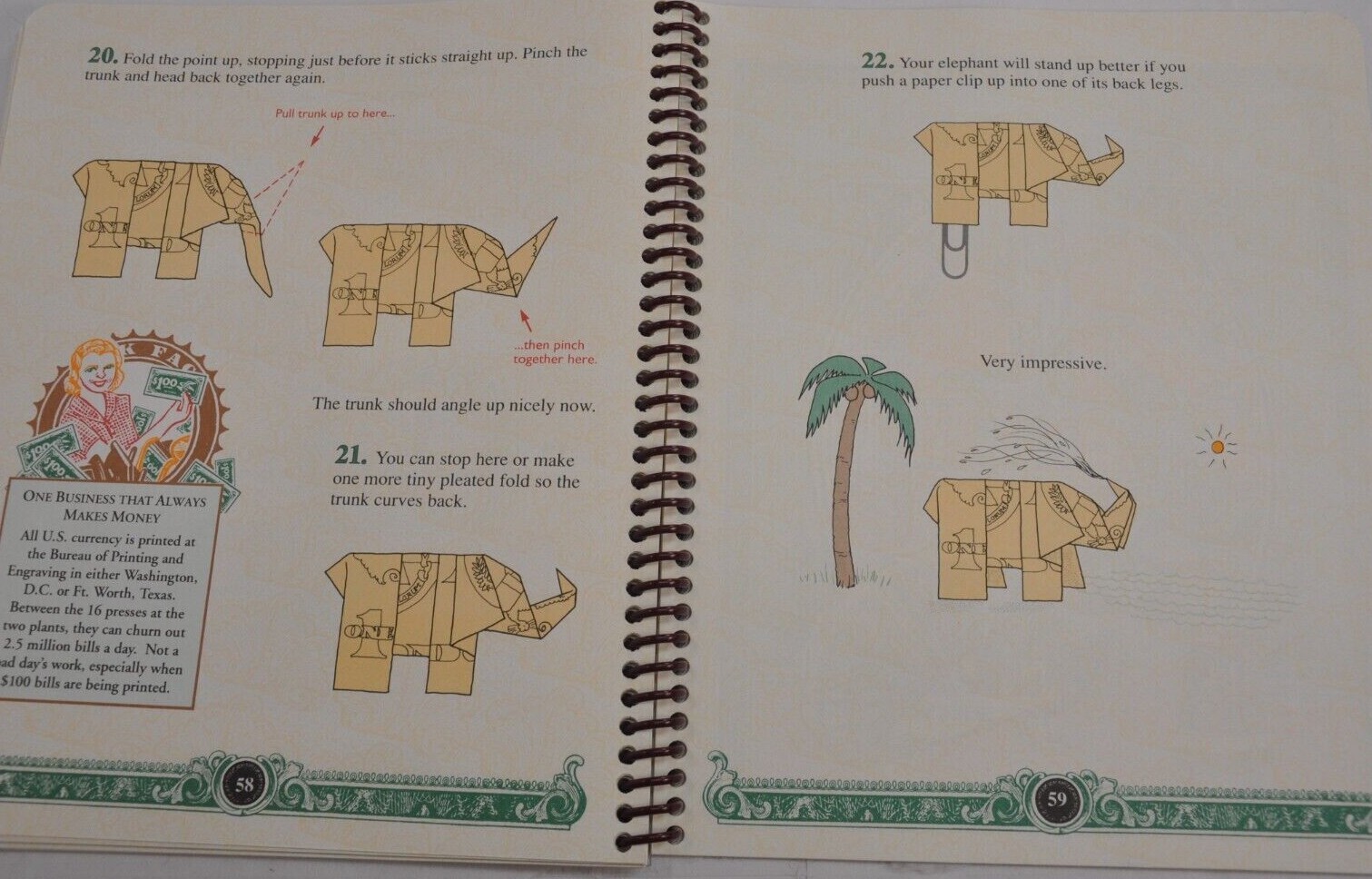 1993 Buch Book Ann Akers Johnson Klutz Press One Dollar Bill Bow Tie Elephant