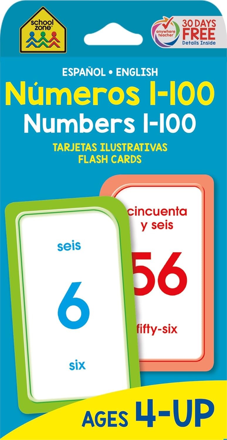 School Zone Spanish Numbers 1-100 Flash Cards: 56 Cards, Preschool,…