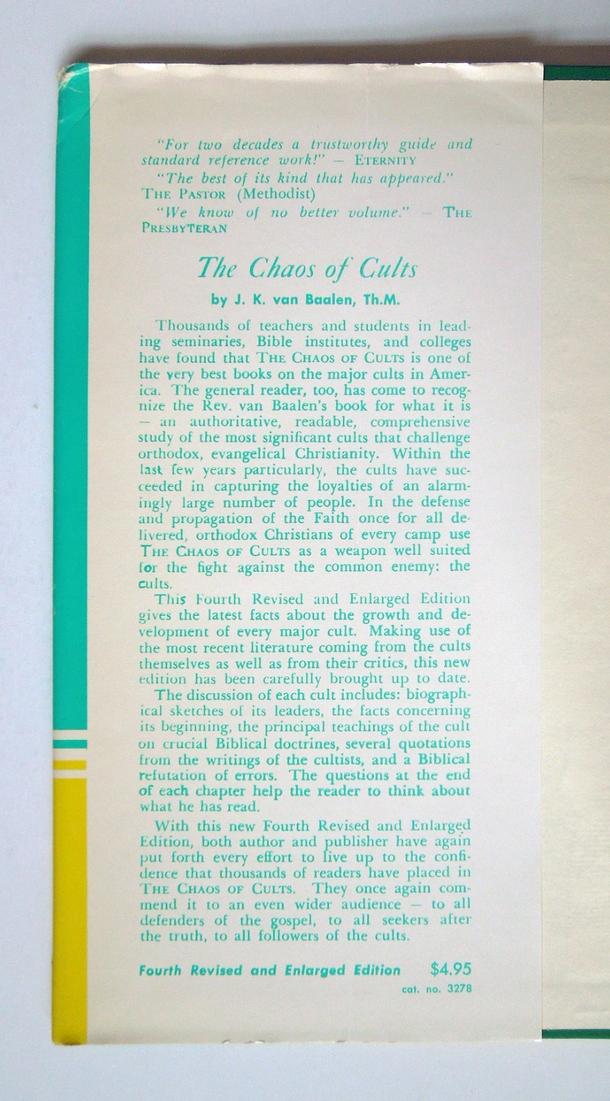 The Chaos of Cults – J.K. Van Baalen, 1962 hc w/dj, Wm. B. Eerdmans Pub. Co.