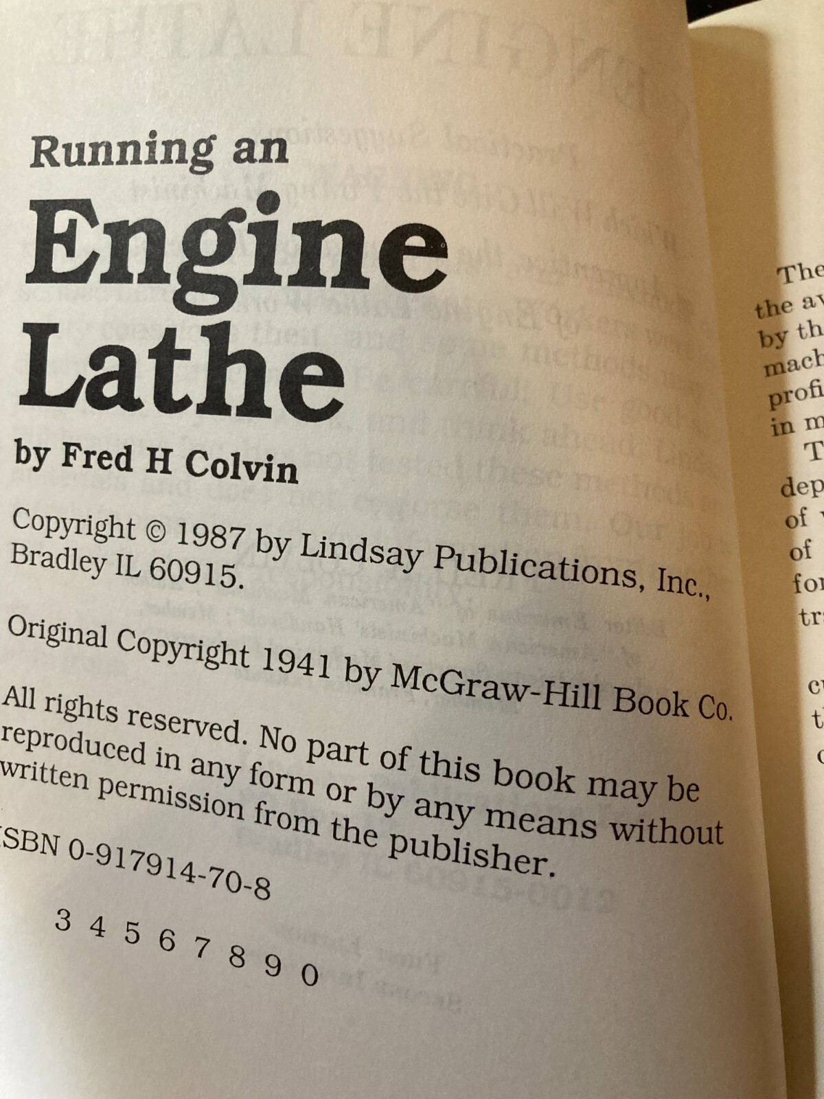 USED Running An Engine Lathe Fred H. Colvin Classic Book Shop Manual Learn Metal