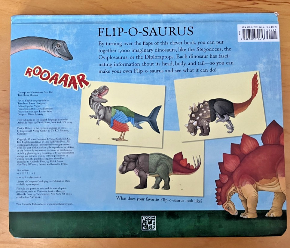 Flip-O-Saurus Board Book By Sara Ball Dinosaur Educational Interactive EXCELLENT