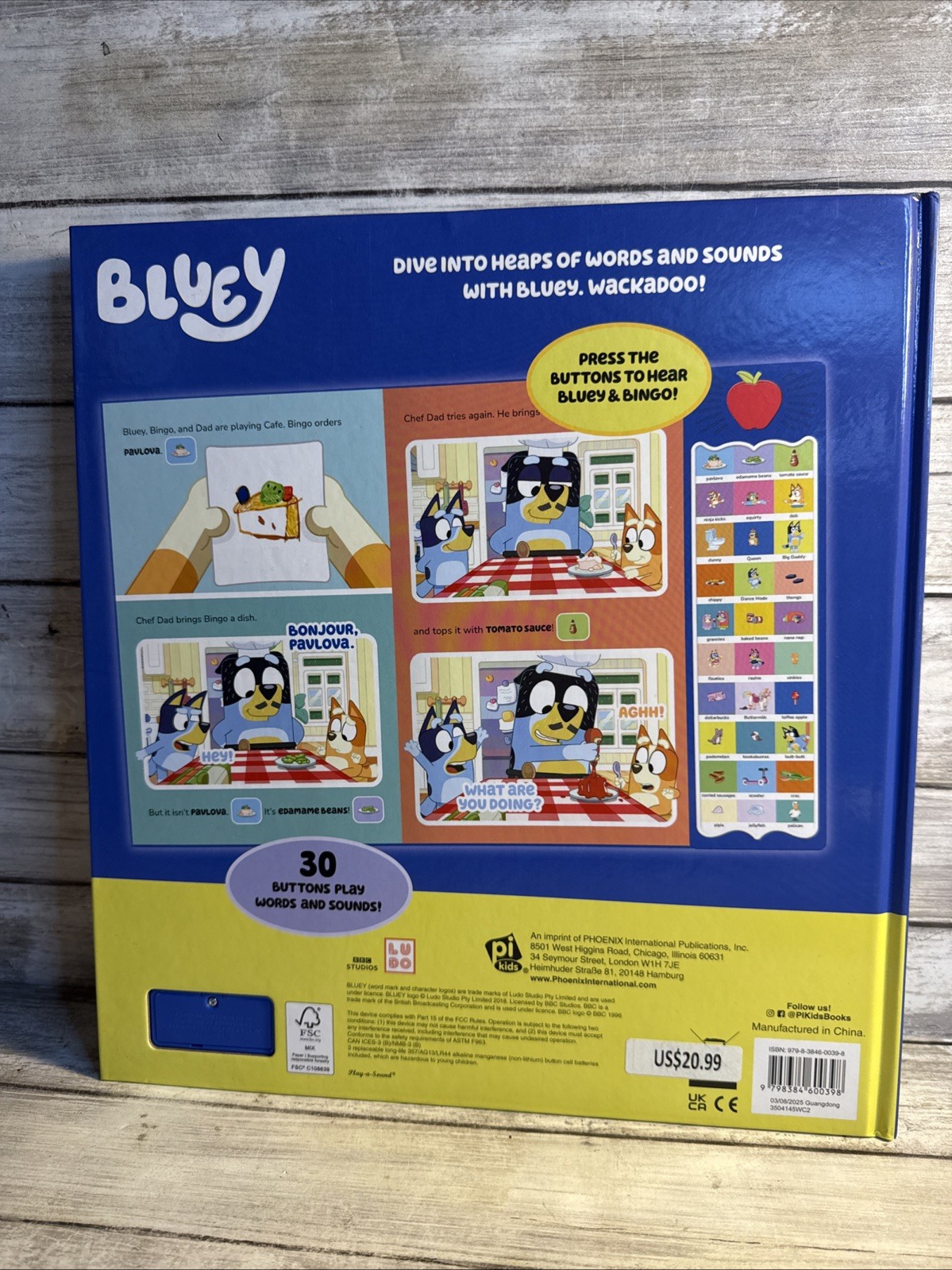 New! Bluey: Wackadoo! Bluey Words and Sounds Sound Book by PI Kids Hardback