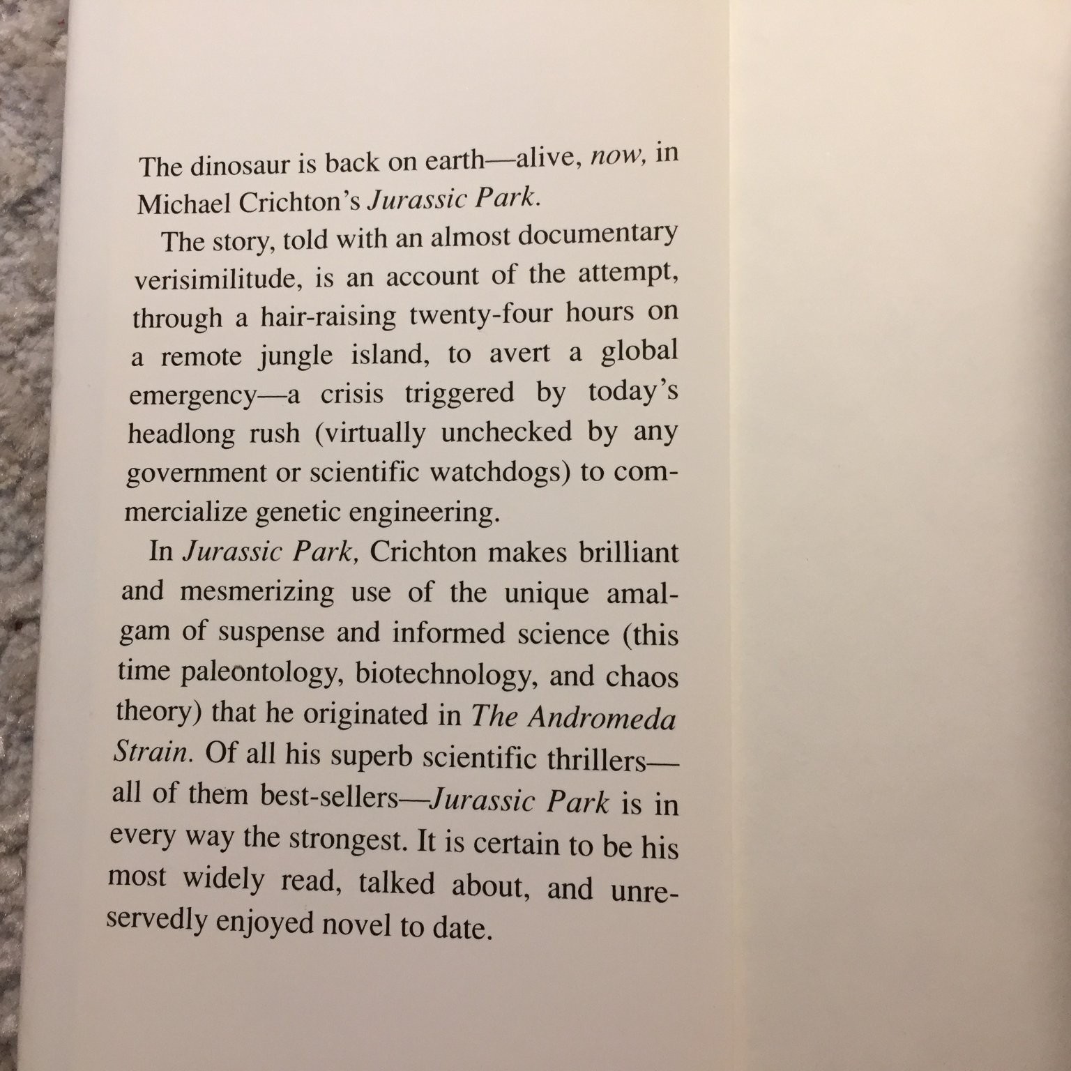 Jurassic Park Science Thriller Hardcover Michael Crichton 1990 First Edition