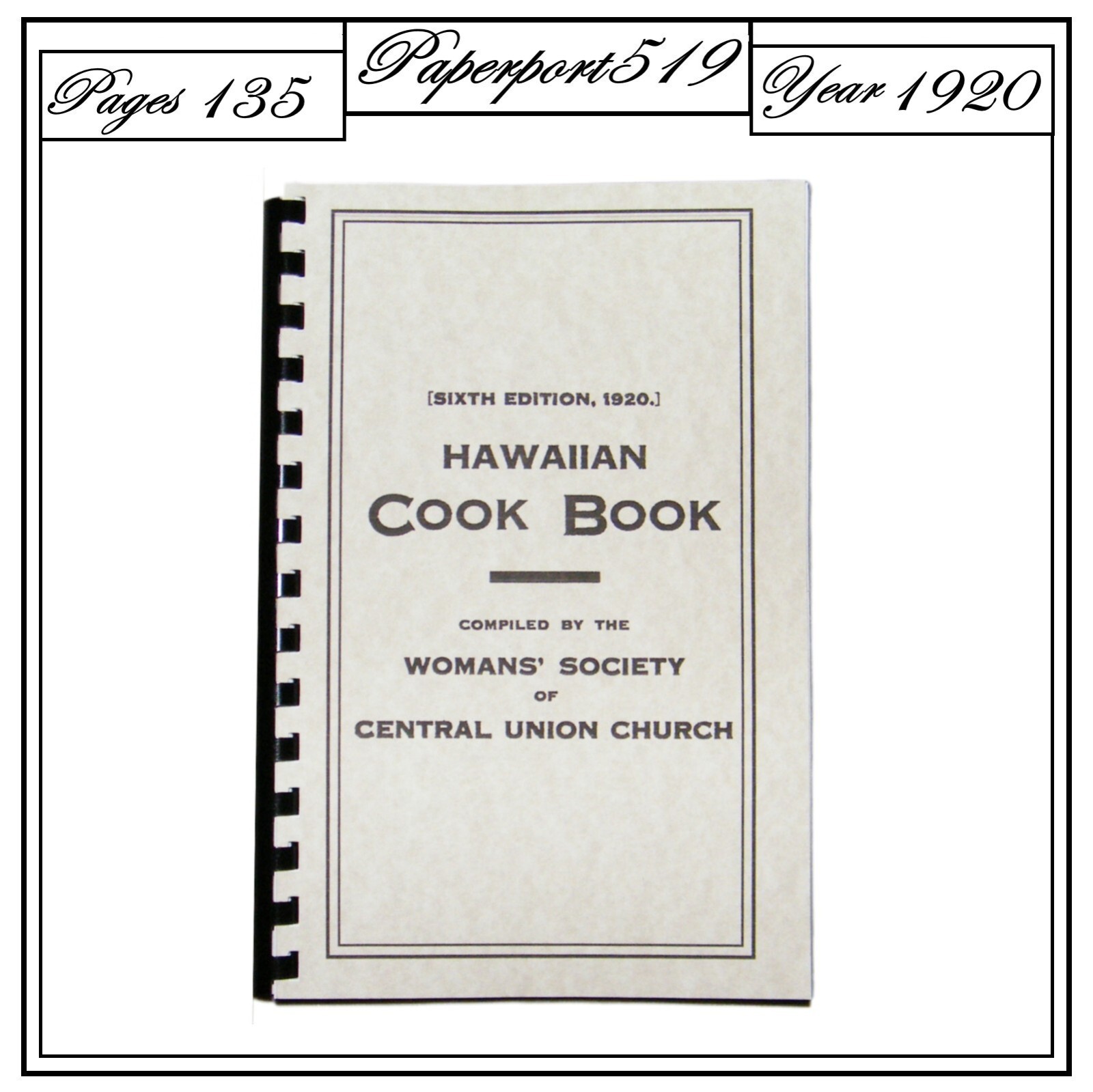 1920 Hawaiian Cook Book 135 Pages