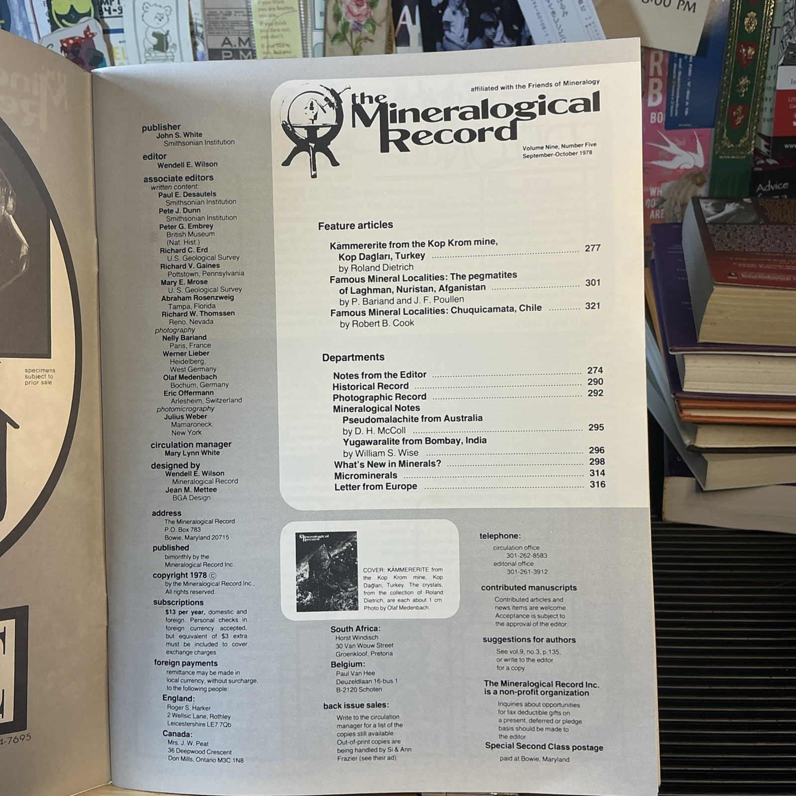 The Mineralogical Record Magazine Vol 9 #5 Sept. – Oct. 1978 Famous Localities ￼