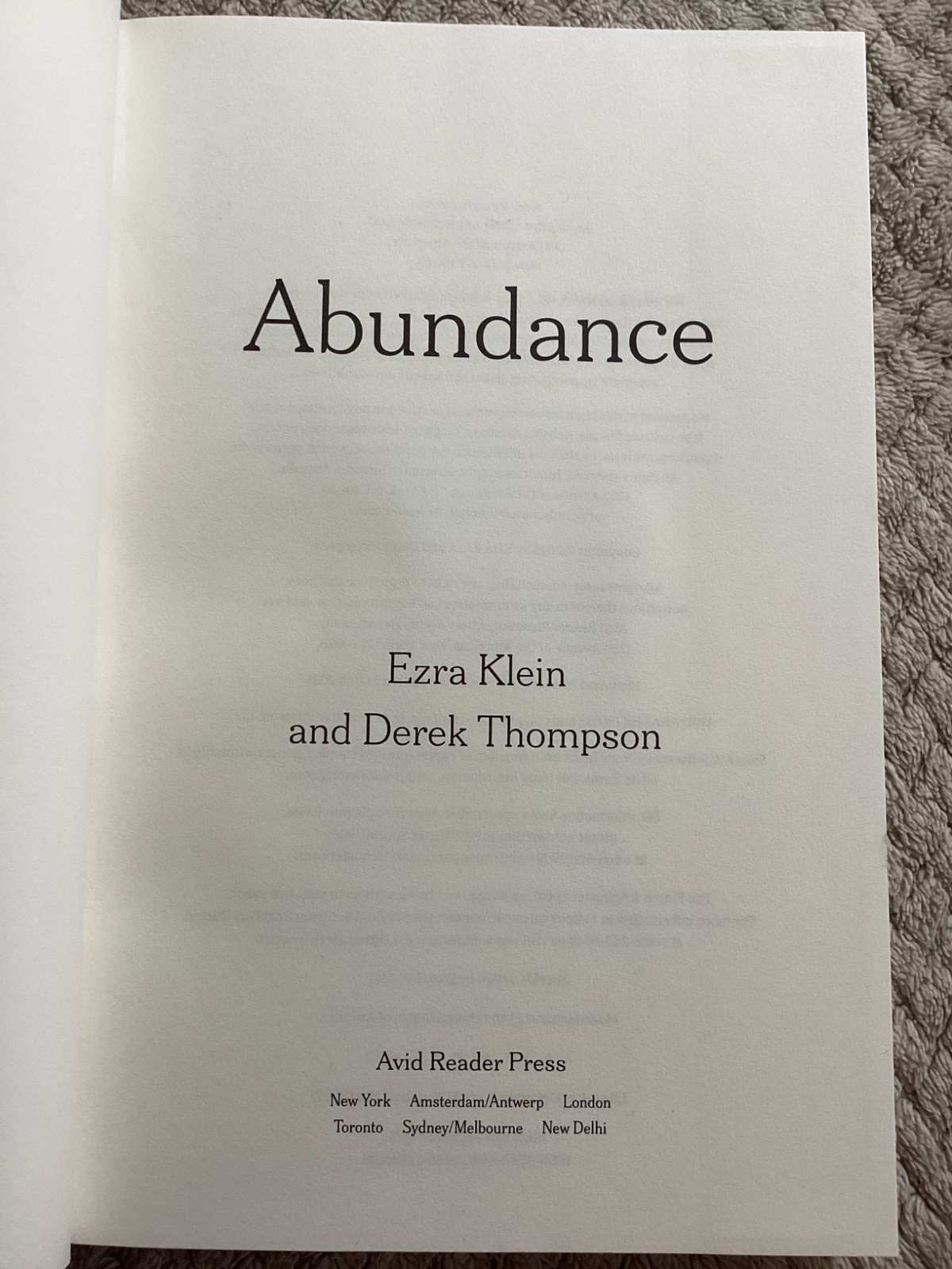 Abundance by Ezra Klein and Derek Thompson (2025, Hardcover)