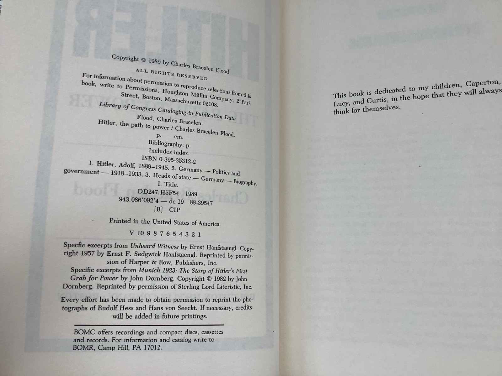 HITLER The Path to Power Hardcover with Dust Jacket 1989 HARDCOVER WORLD WAR II
