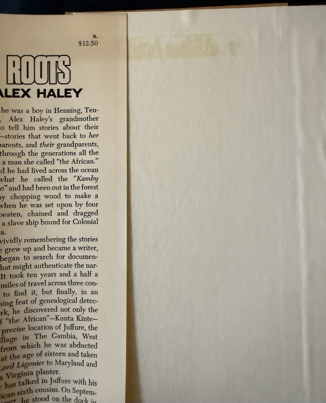 Roots by Alex Haley First Edition, 1976 Hardcover w/ Dust Jacket VG