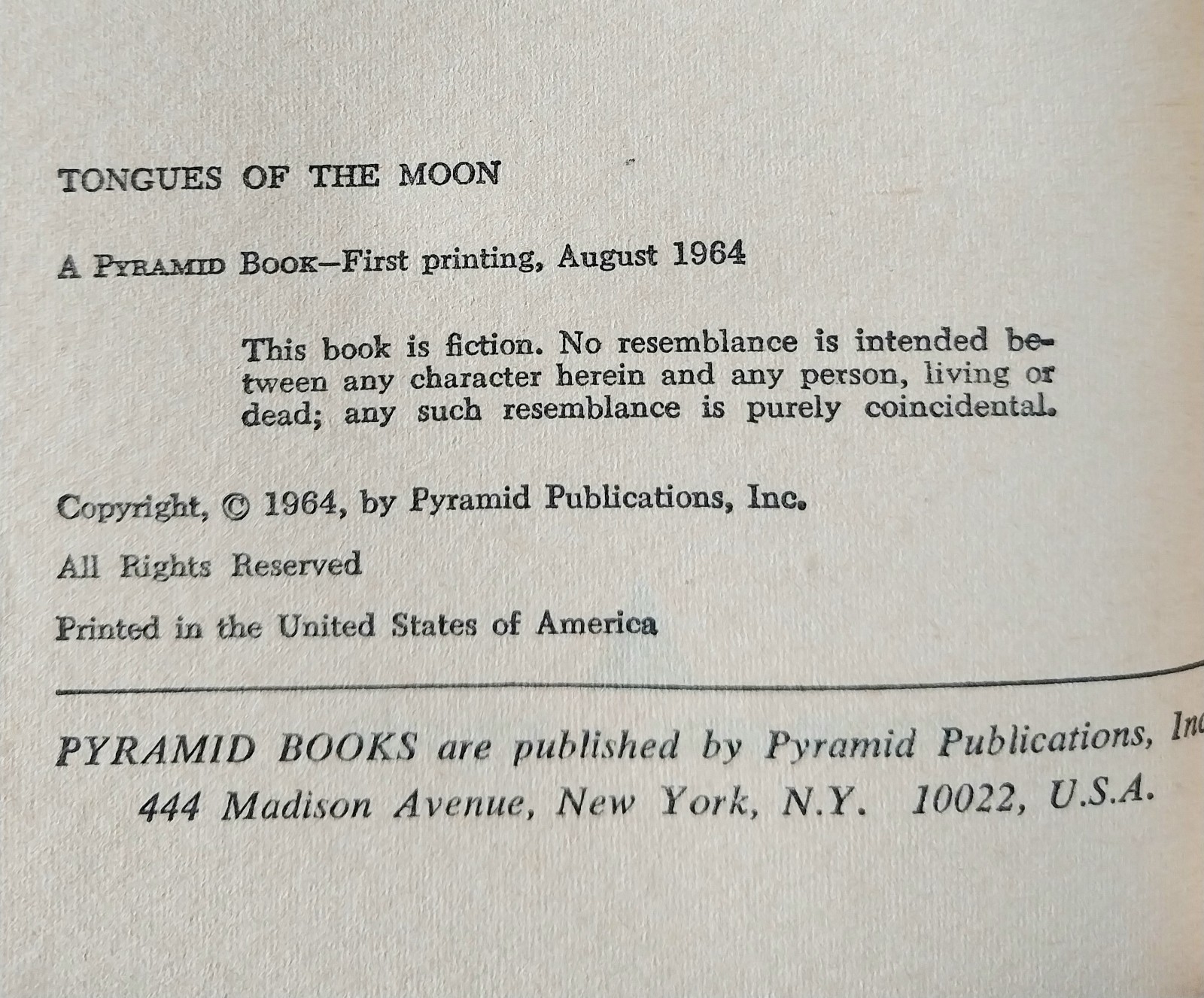 Philip Jose Farmer – Tongues of the Moon – Pyramid Books First Printing 1964