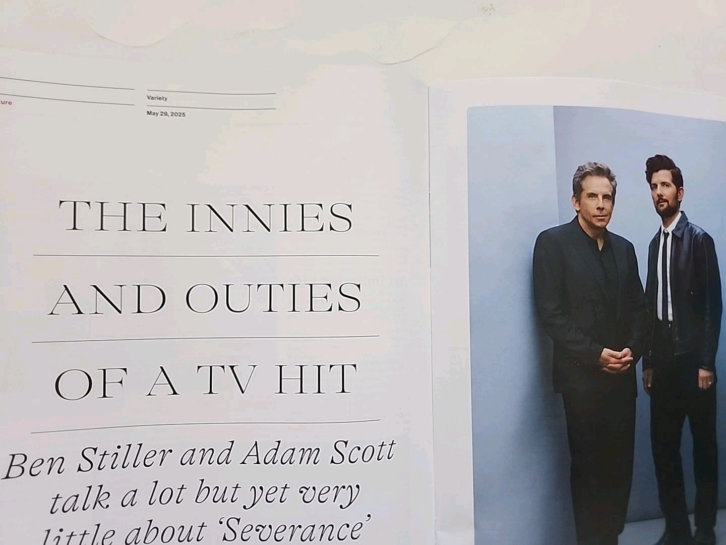 LA Times The Envelope Magazine Severance Ben Stiller & VARIETY Xtra Ed Ben+ Adam