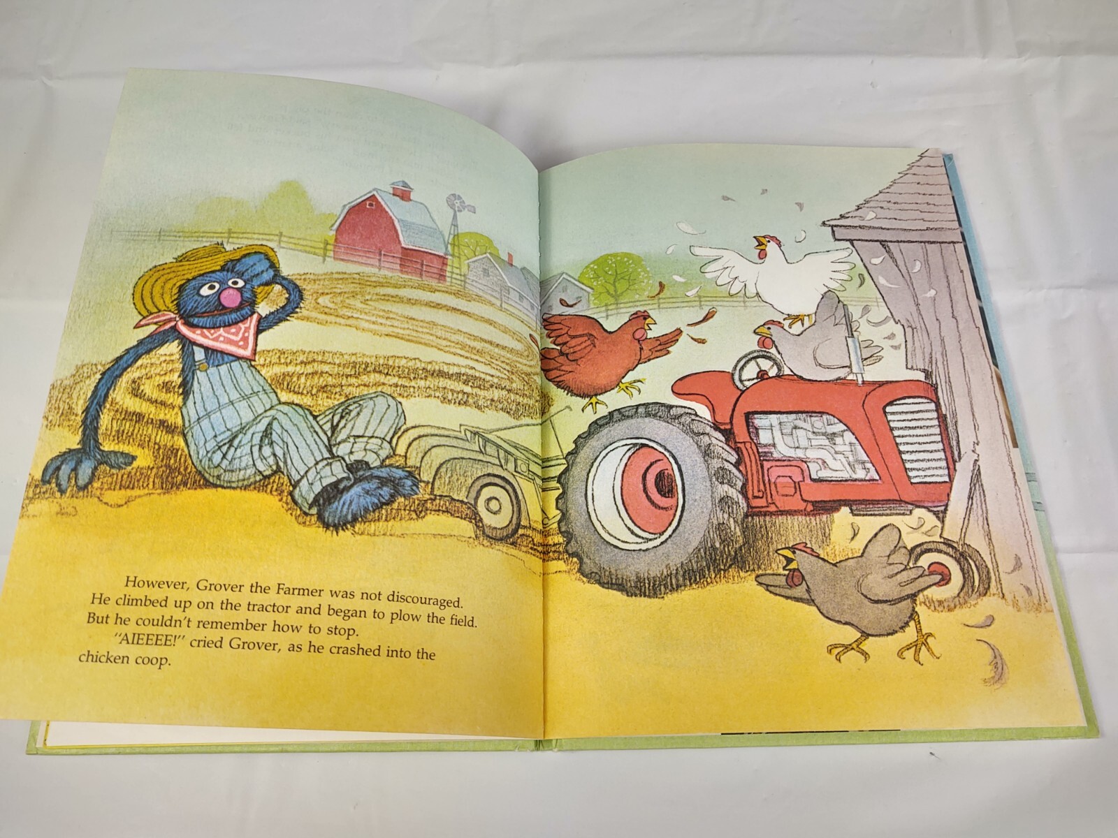 Vtg 1980 Down On The Farm With Grover Book Sesame Street Book Club Golden CTW