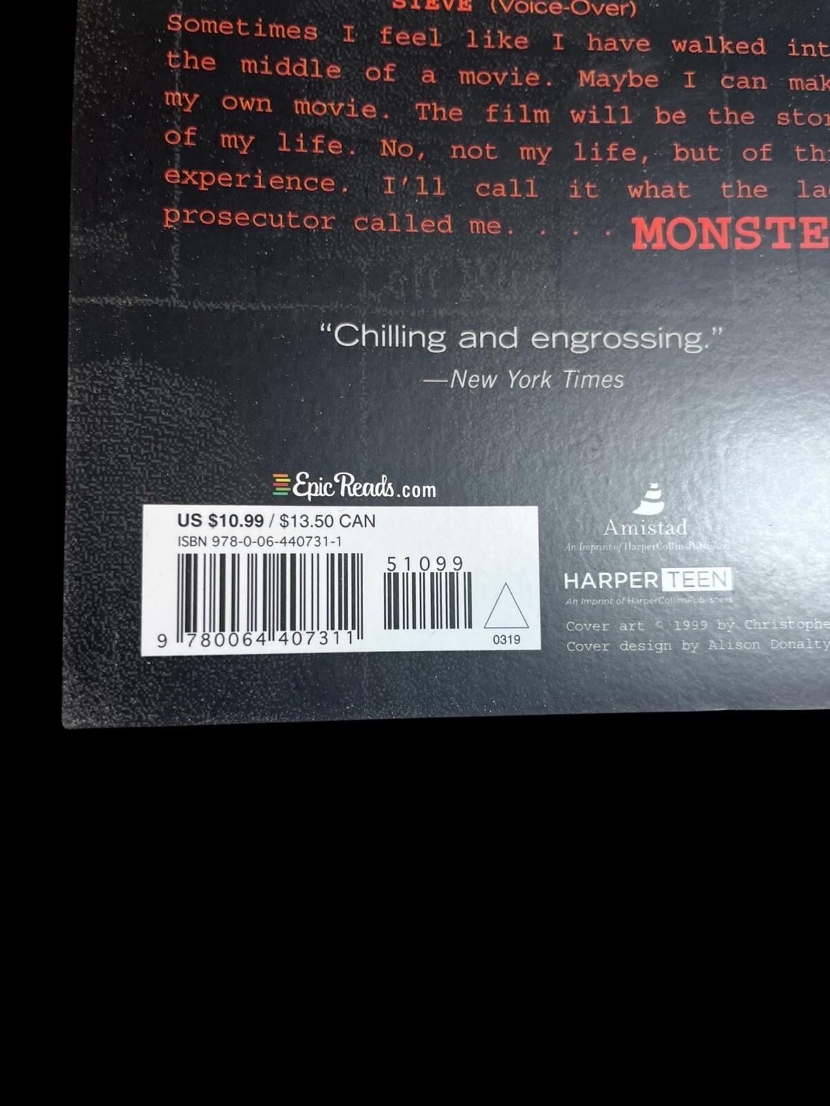 Monster Ser.: Monster by Walter Dean Myers (1999, PB) New. Teen Edition