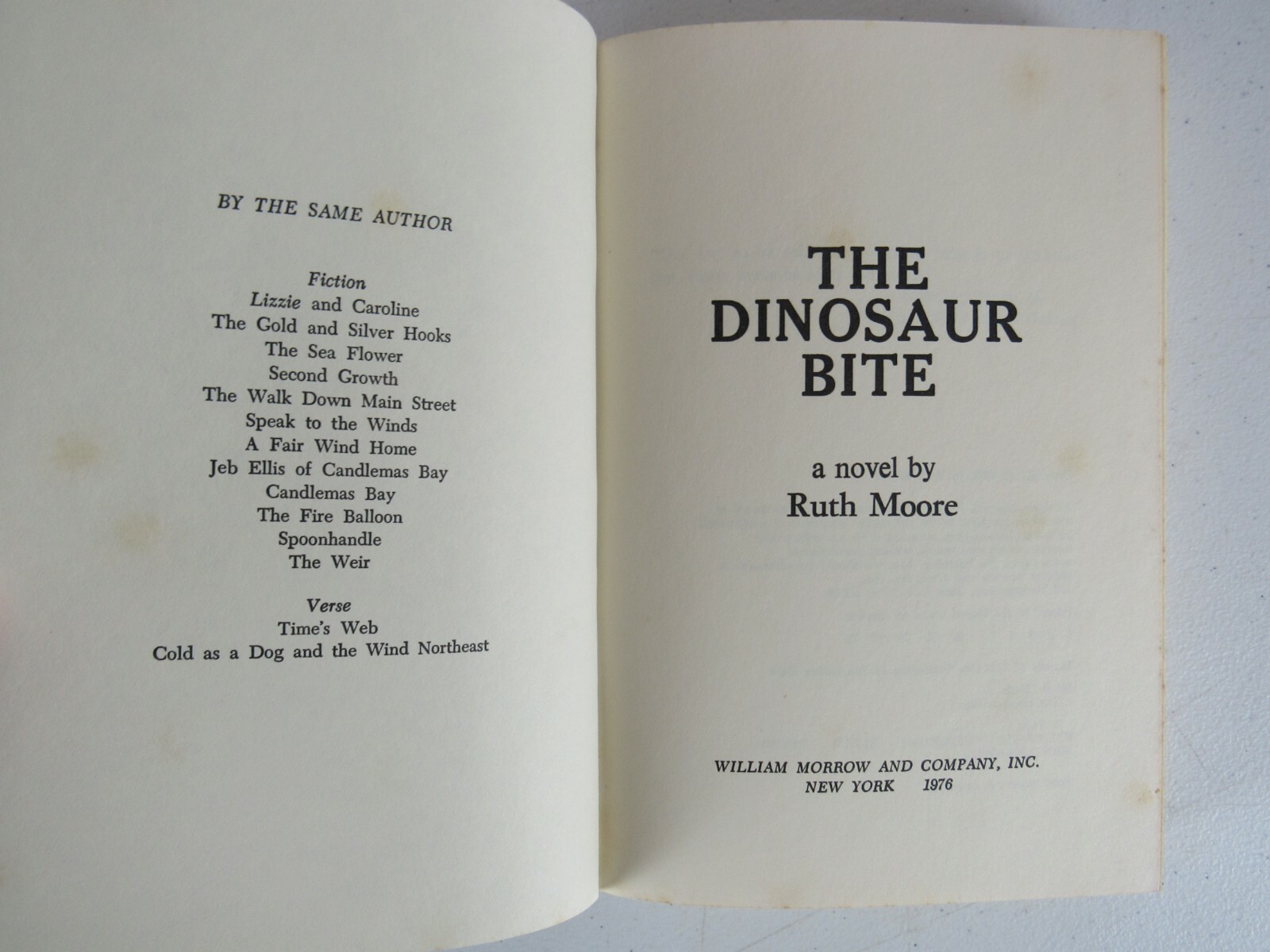 The Dinosaur Bite a Novel by Ruth Moore Hardcover W/ Dustjacket 1976