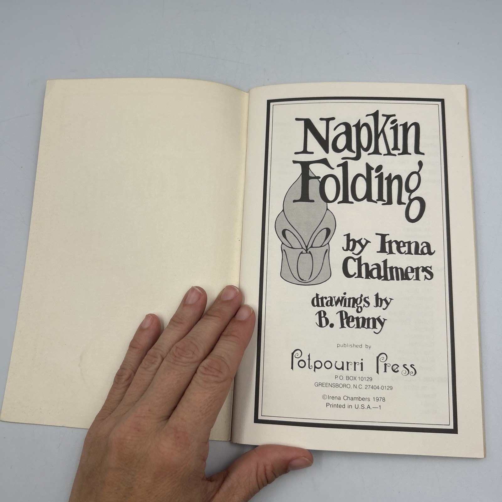 Vintage Napkin Folding Book Irena Chalmers Paperback Potpourri Press 1978