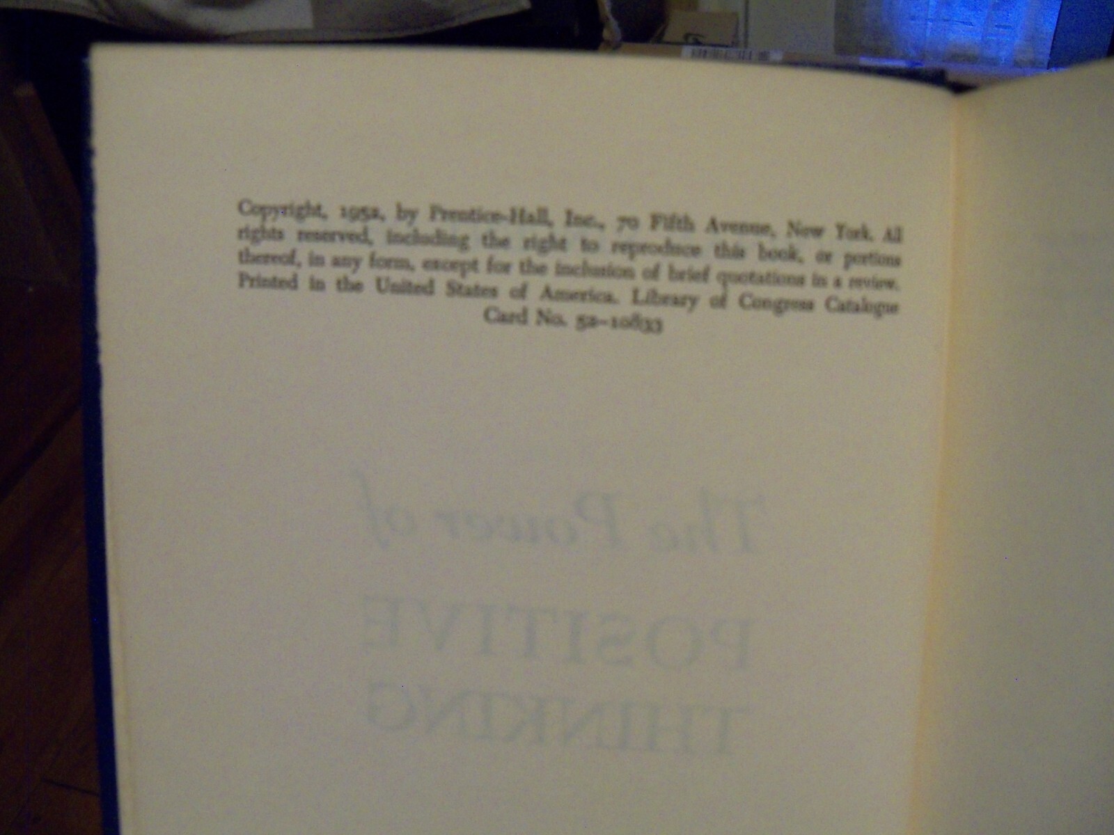 RARE POWER OF POSITIVE THINKING NORMAN VINCENT PEALE 1ST EDITON 1ST PRINTNG 1952