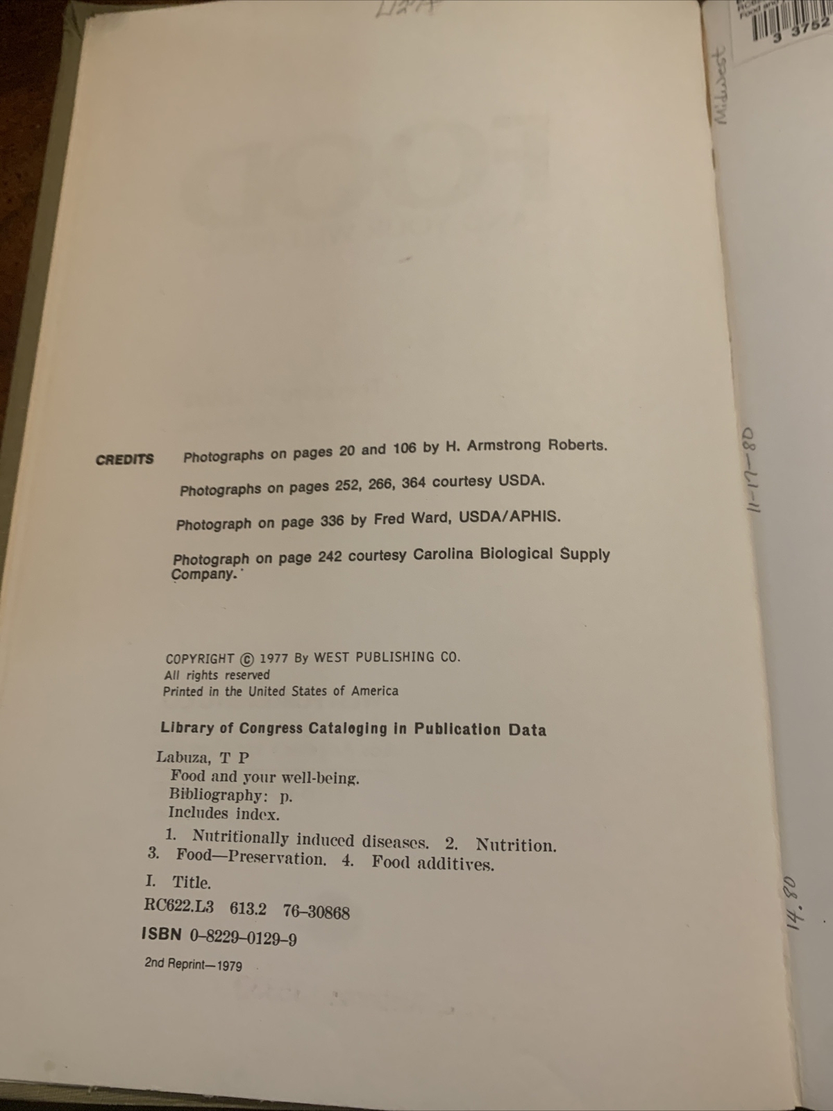 Food And Your Well-Being Theodore P. Labuza. 1977 Hardcover West Publishing