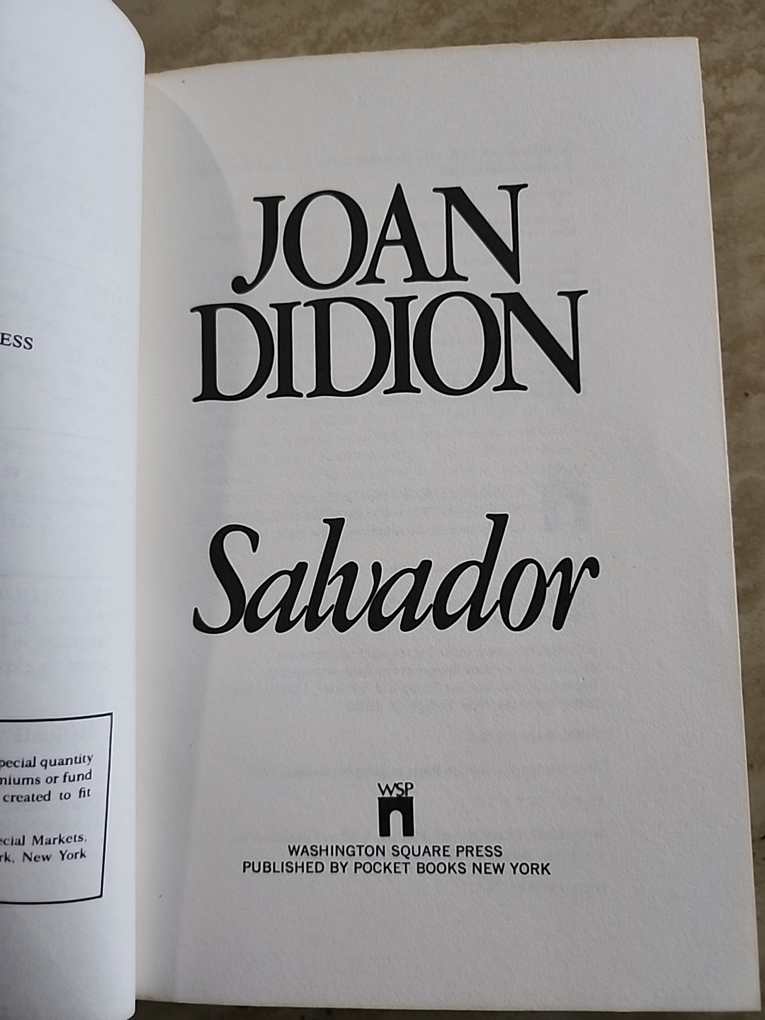 SALVADOR JOAN DIDION NOV 1983 PB 1ST ED WASHINGTON SQUARE PRESS