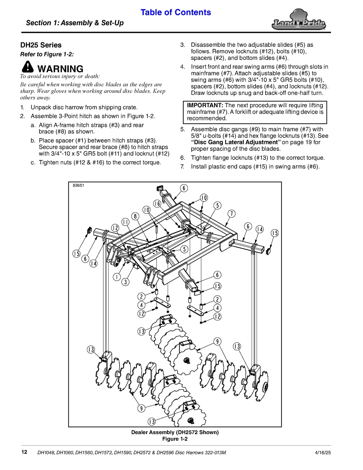 LAND PRIDE DH10 Series Disc Harrows Operators Manual – WIRE BOUND – TOUGH COVERS