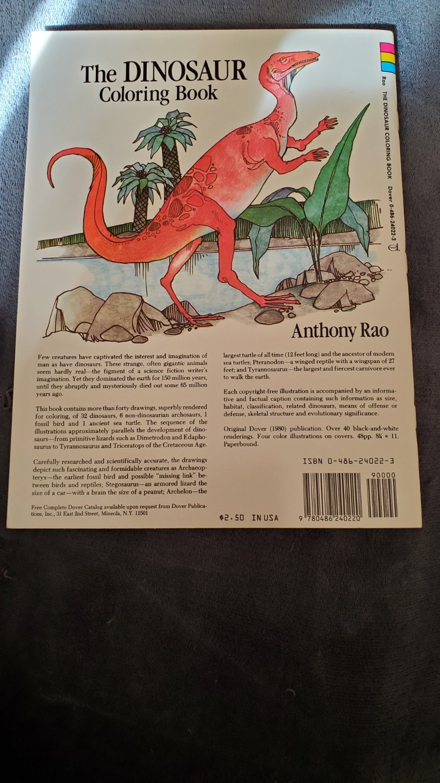 Vintage 1980 The Dinosaur Coloring Book by Anthony Rao for Dover Publications