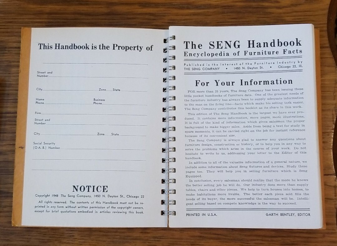 1949 SENG 158 pages of Furniture Facts Handbook