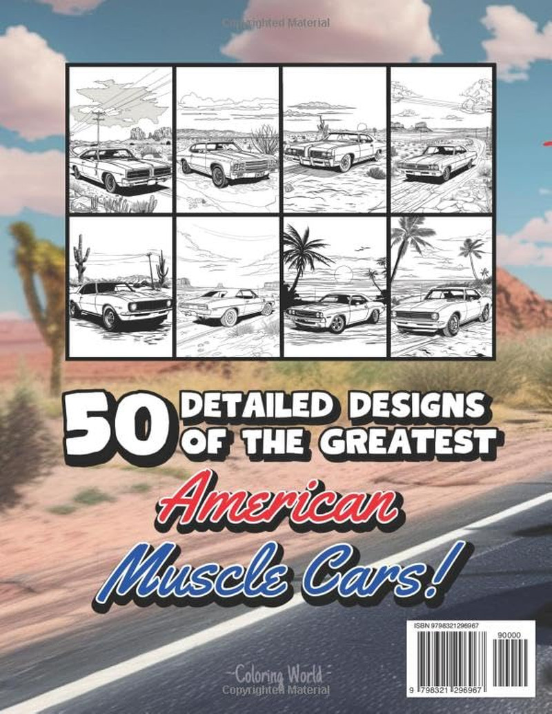 American Muscle Cars Coloring Book: Vintage Sports Cars and Iconic Landscapes of