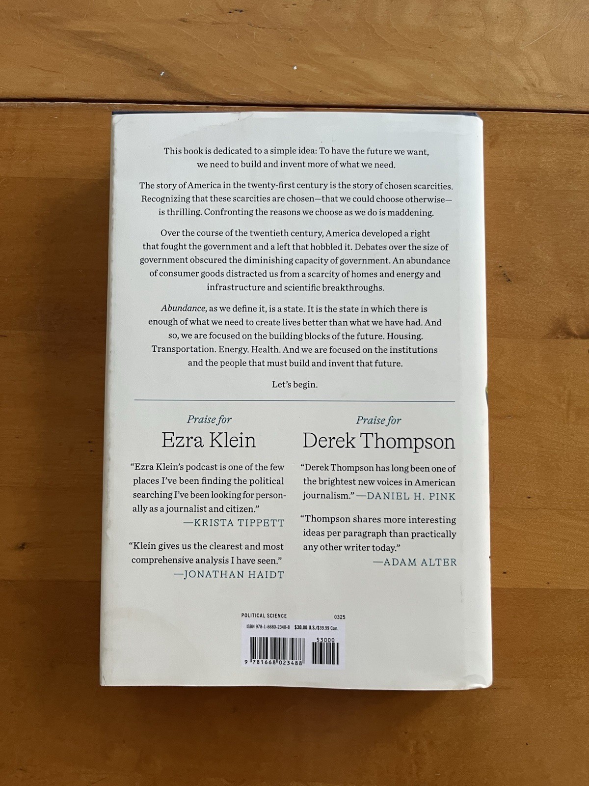 Abundance by Ezra Klein and Derek Thompson (2025, Hardcover)