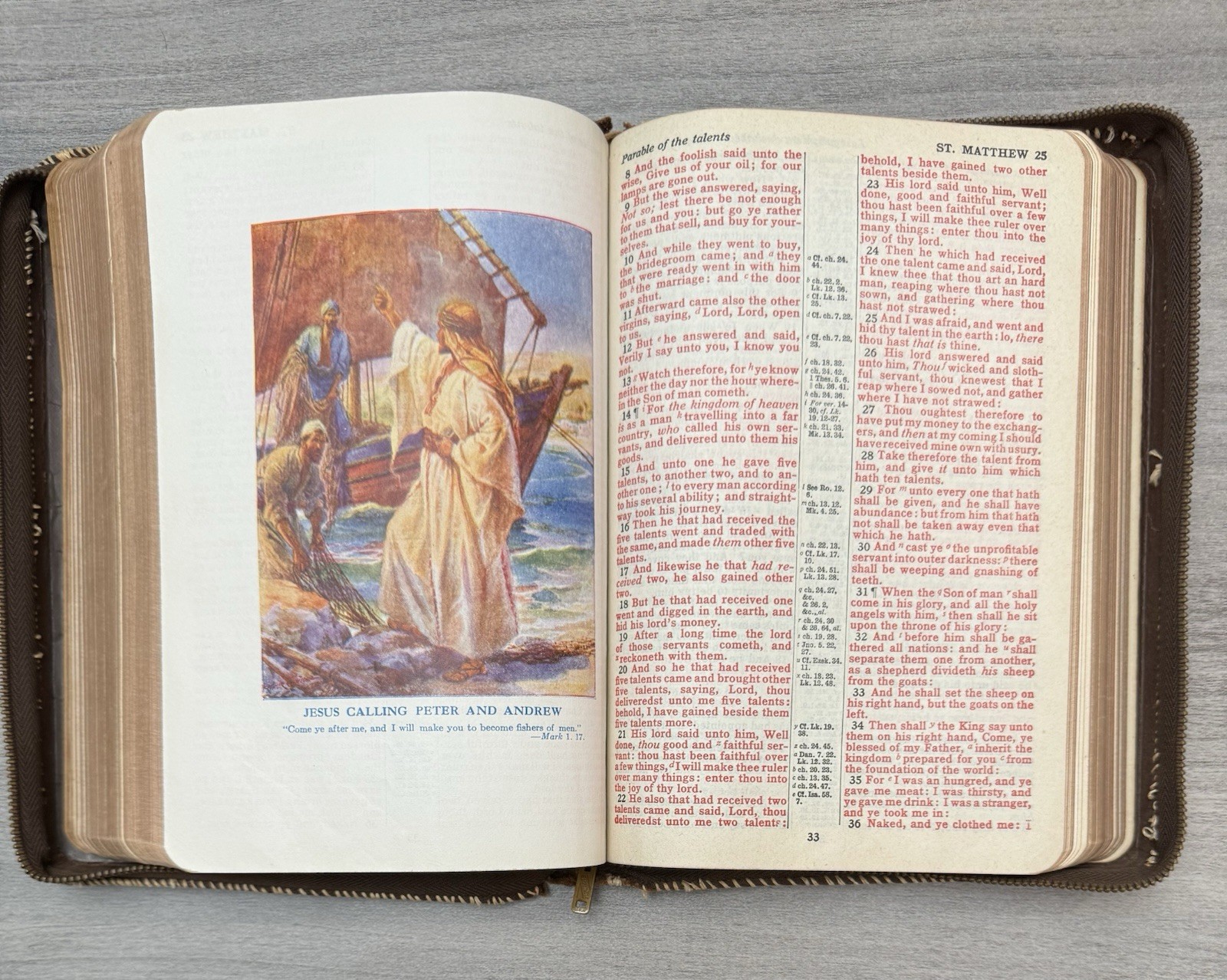 Oxford KJV Bible Brown Basketweave LEATHER Zipper; 1948; Red Letter; Illustrated