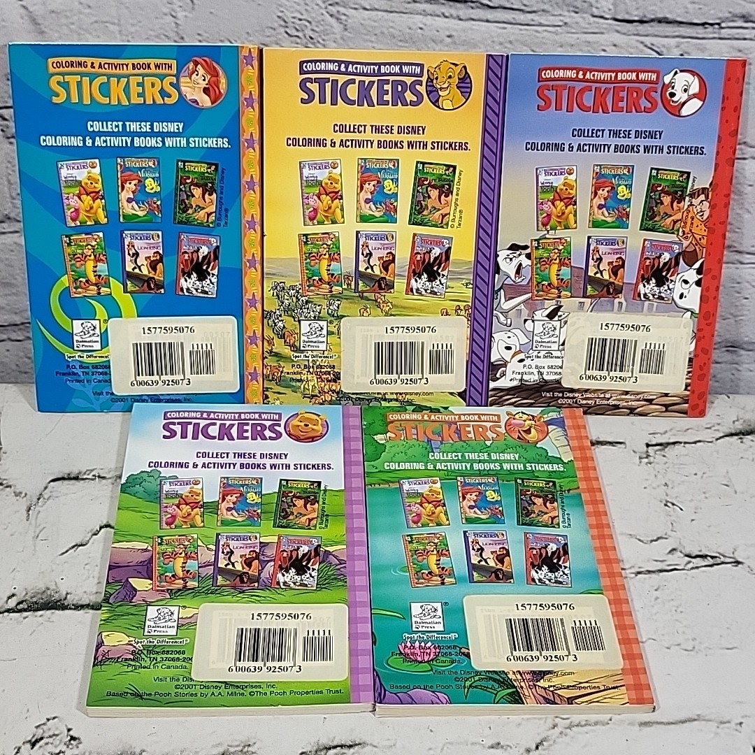 2001 Disney Coloring Activity Sticker Books Lot Dalmatian Press Pooh Lion King