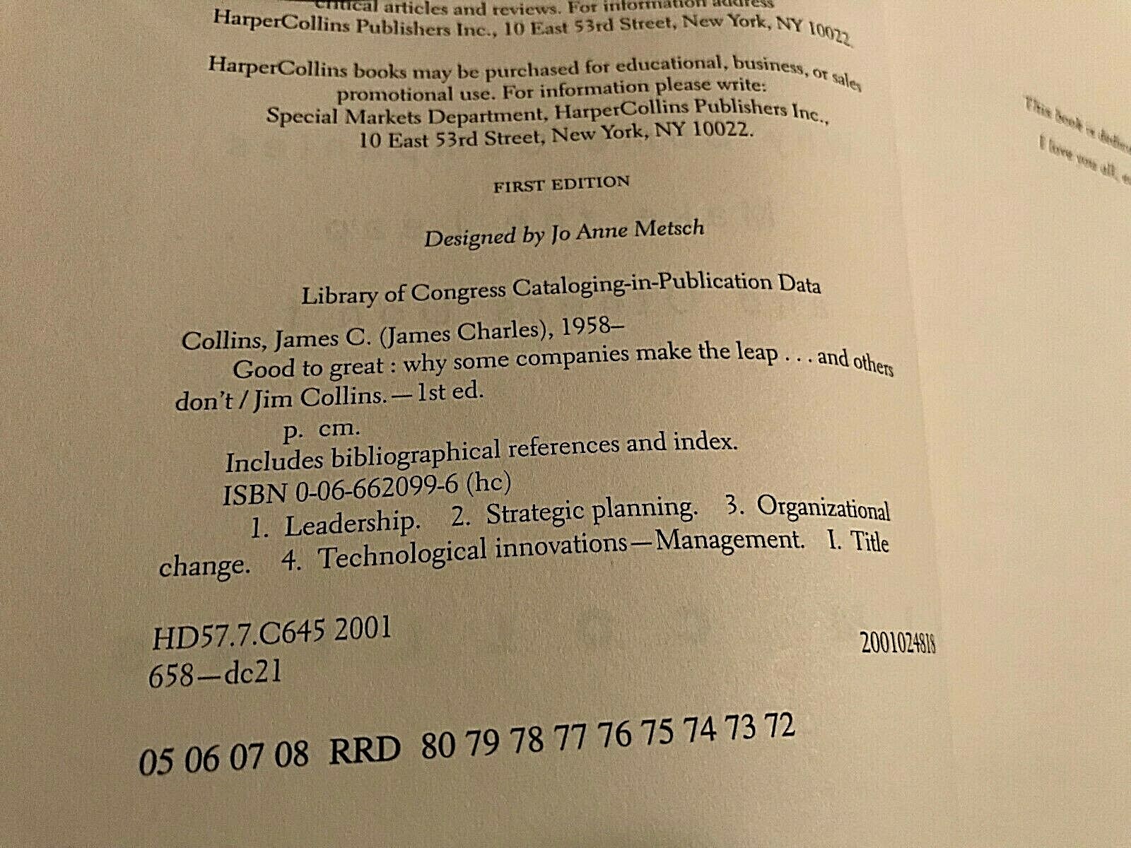 GOOD TO GREAT Jim Collins 2001 First Edtion Making The Leap Built to Last