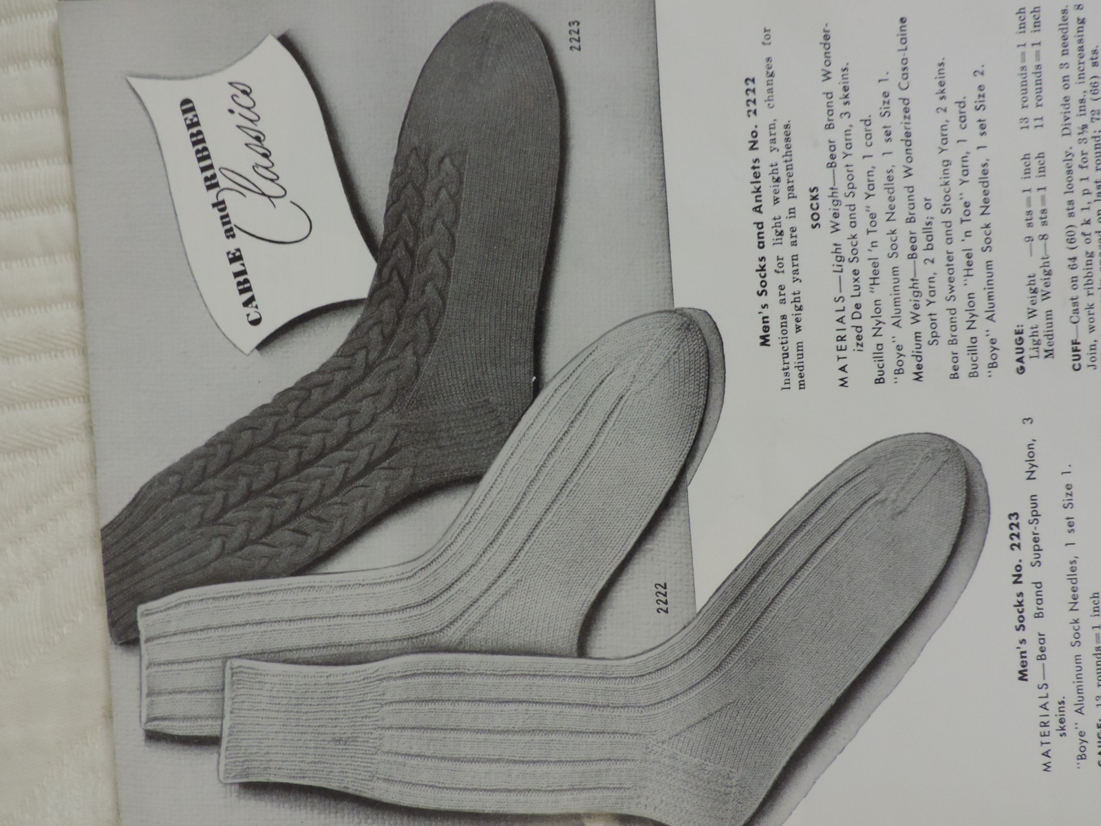 2 Knitting Socks Magazines #20/#340 Women/Men/Child Slippers/Sweater 1950s